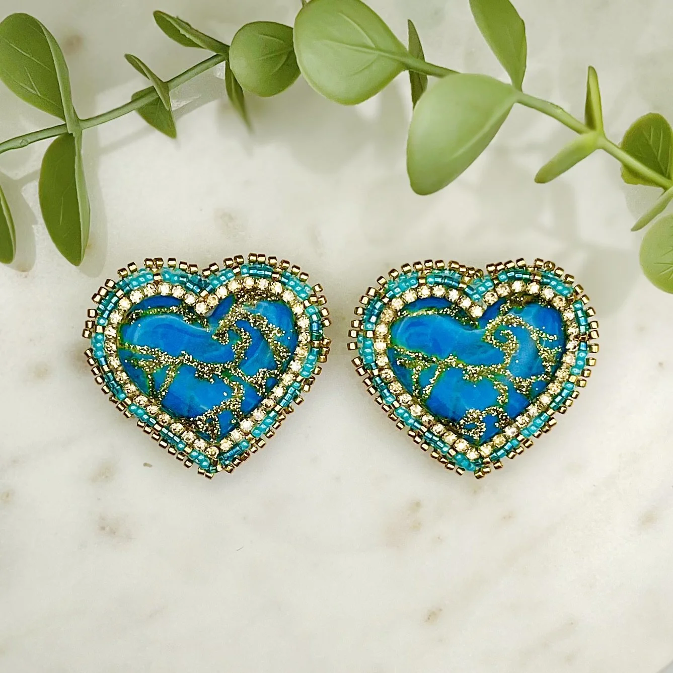 Turquoise and Gold Glitter Heart