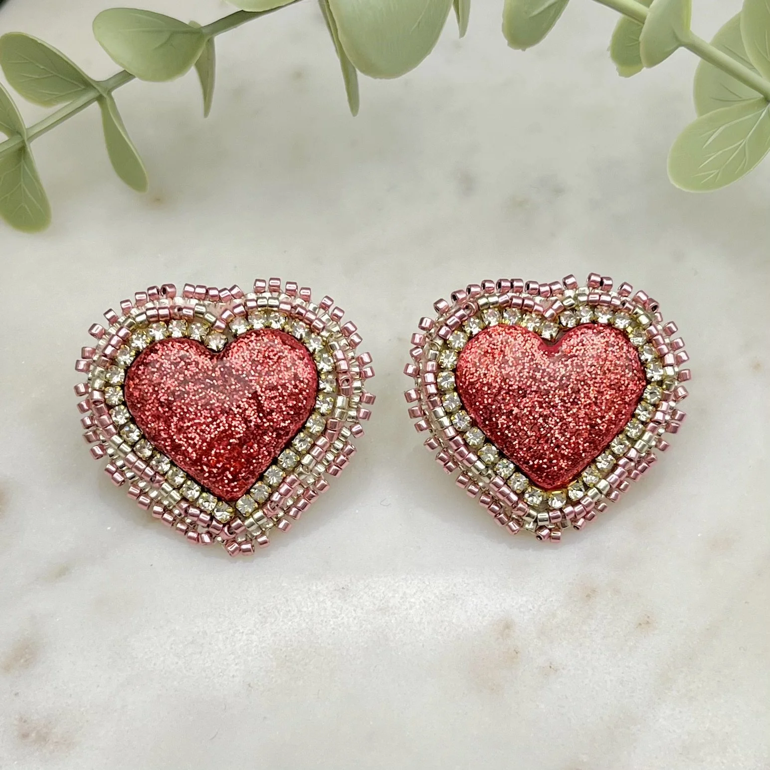 Pink Glitter Heart Earrings
