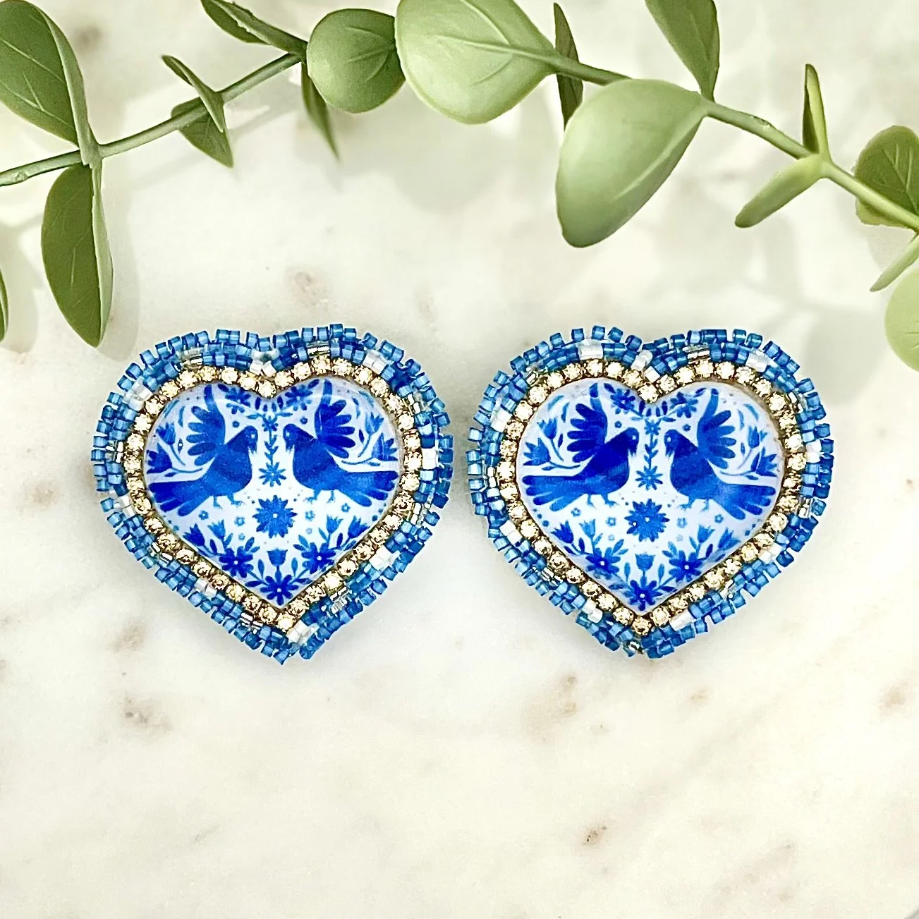 Bluebirds Heart Earrings