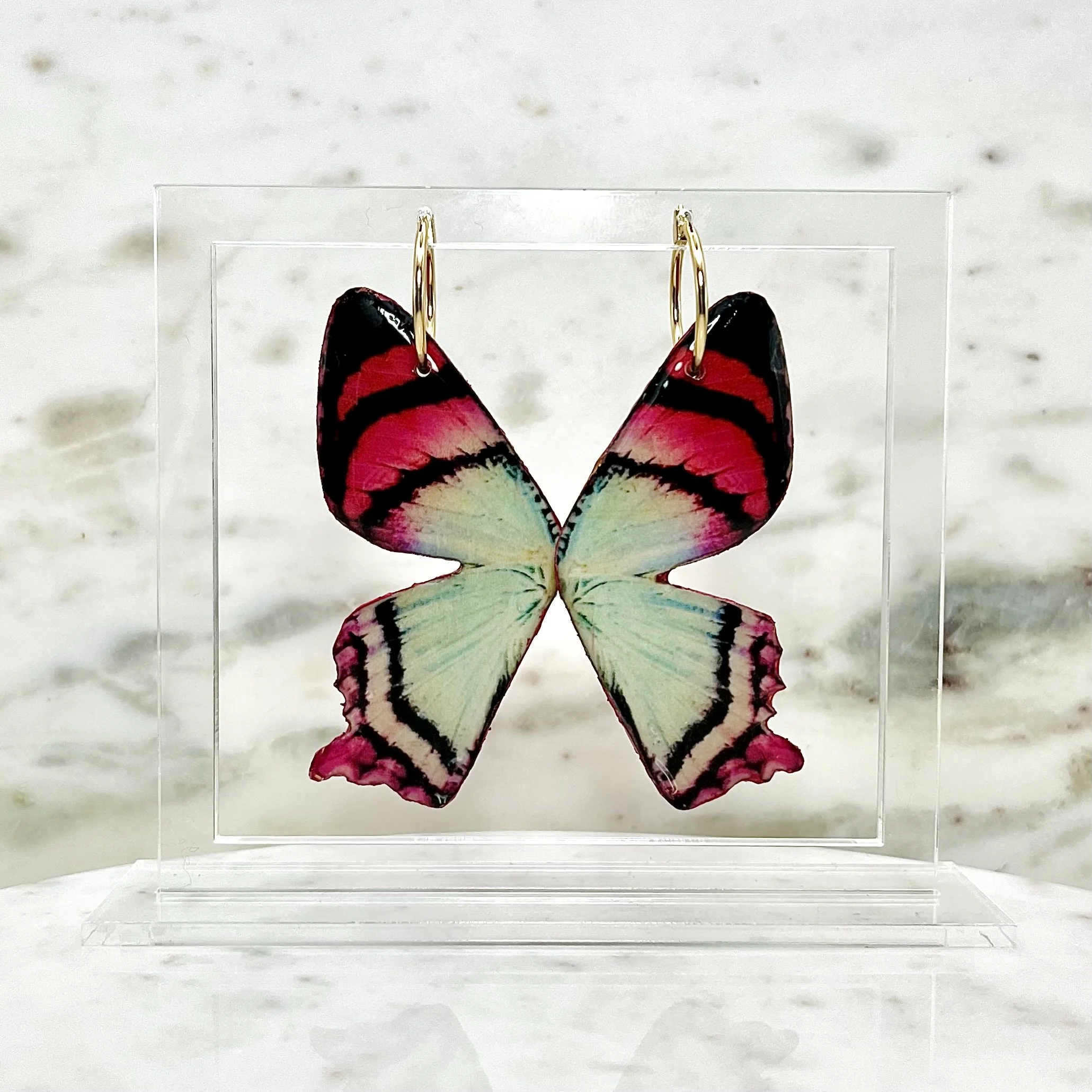 Pink and light blue butterfly earrings