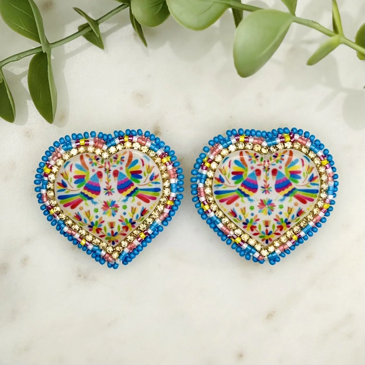 Multi Color Birds Heart Earrings