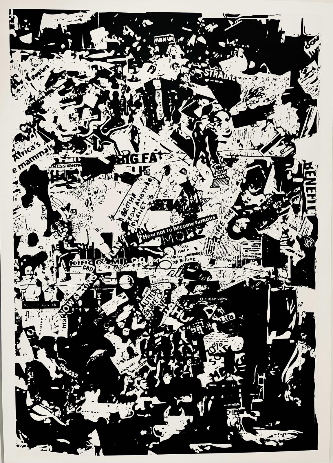 NATHANIEL SHEPPARD III - Stuck in the middle with you - Edition 1/1 - B&W print on linocut - size 100 x 120 cm - year 2017
