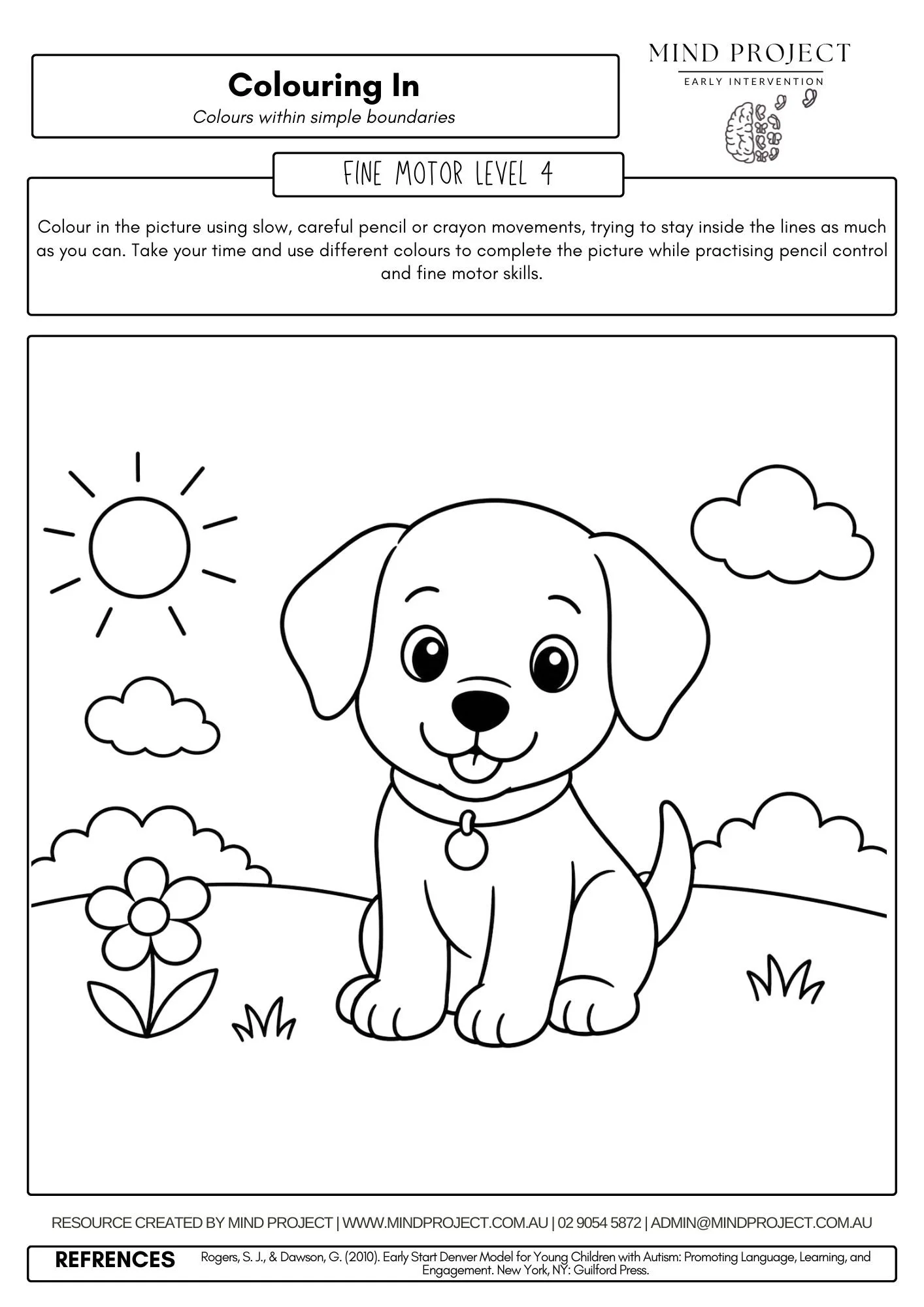 Printable colouring worksheet helping children build fine motor skills, pencil control, hand-eye coordination, and visual-motor skills by practising colouring within simple boundaries through a fun child-friendly colouring activity.