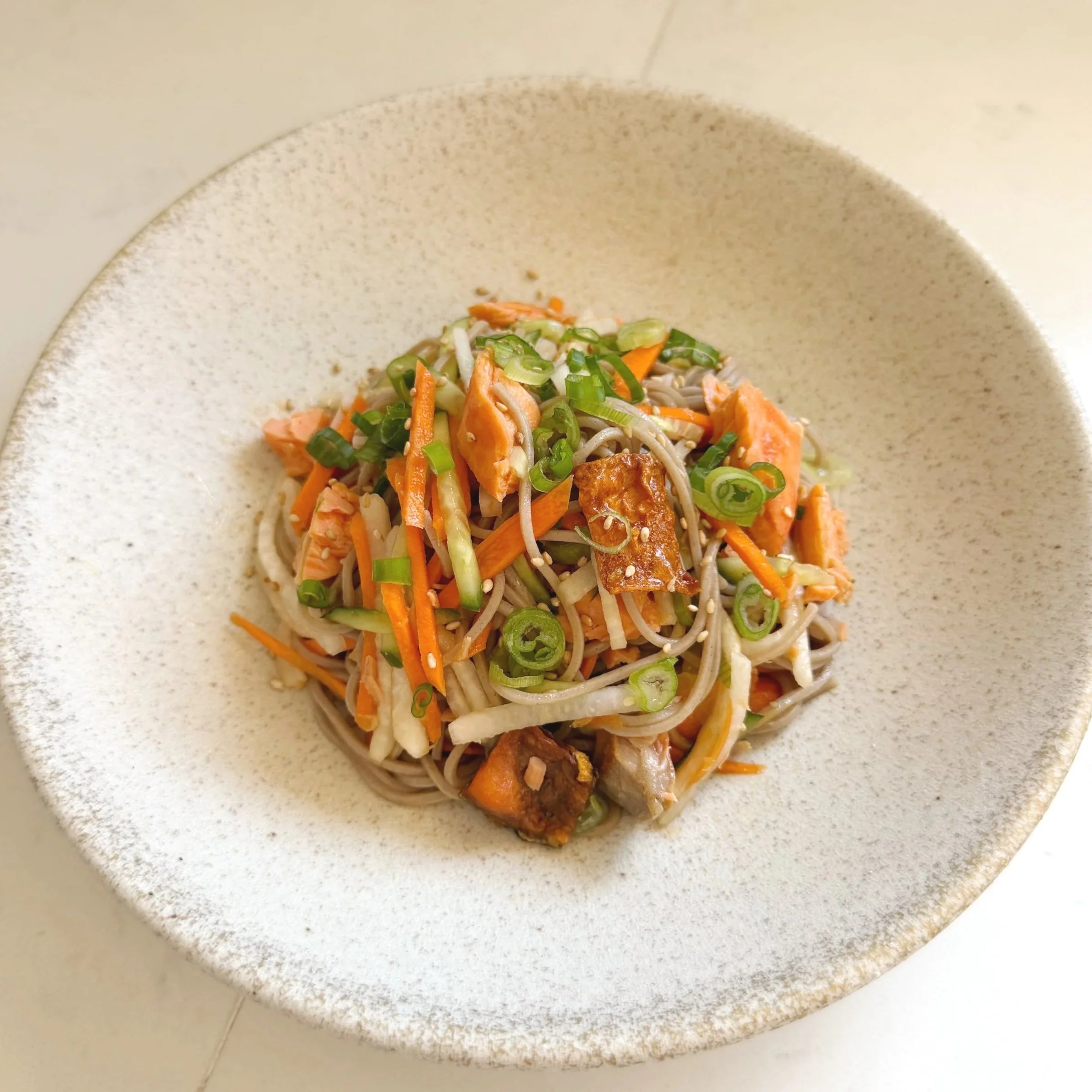 Soba Salad with Crispy Salmon Skin