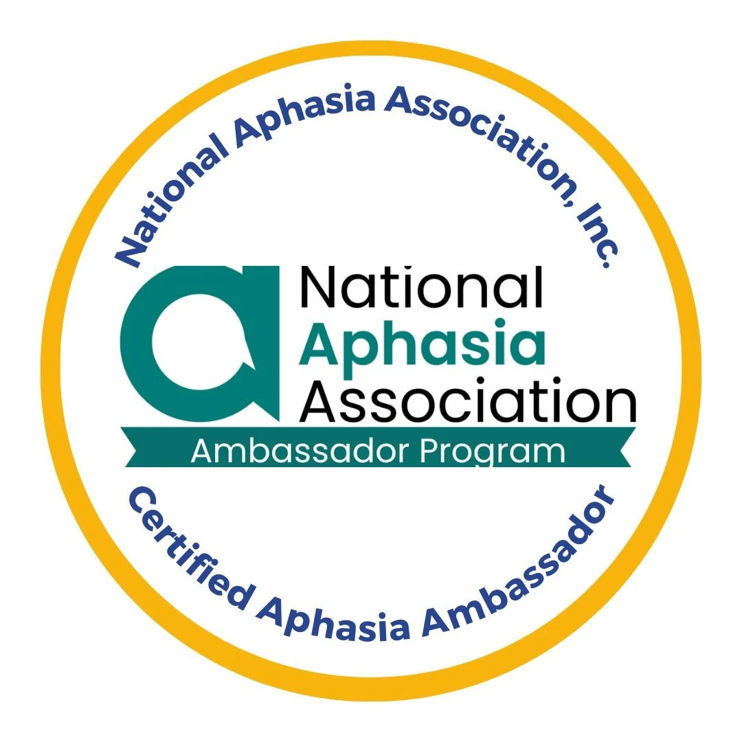 I am proud to share I am now an ambassador for the National Aphasia Association. 🥳 

Aphasia is an acquired language disorder caused by a brain injury or brain disease that can affect all modalities of communication. It affects listening, reading, a