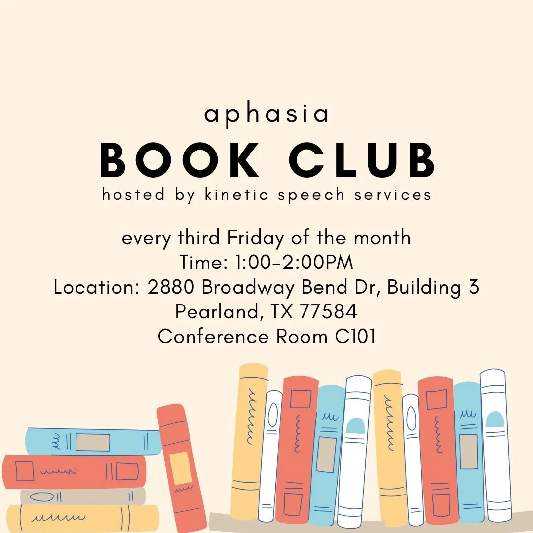 Physical Copy? Kindle? Audiobook? No matter! Bring a friend and join us for our FIRST aphasia friendly book club on Friday, February 20, 2026 to discuss your current read.

We will meet every third Friday of the month at 1:00PM.

Light refreshments w