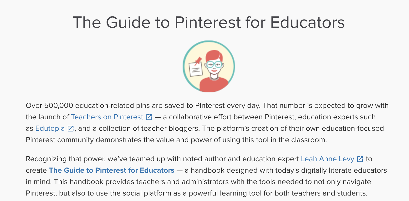 Screenshot of an article about Pinterest for educators