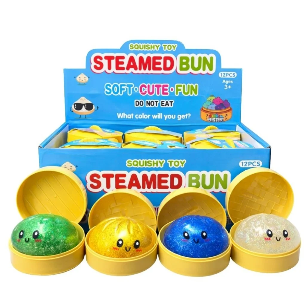 Surprise Squishy Glitter Bao Dumpling In Steamer Basket 8.5cm