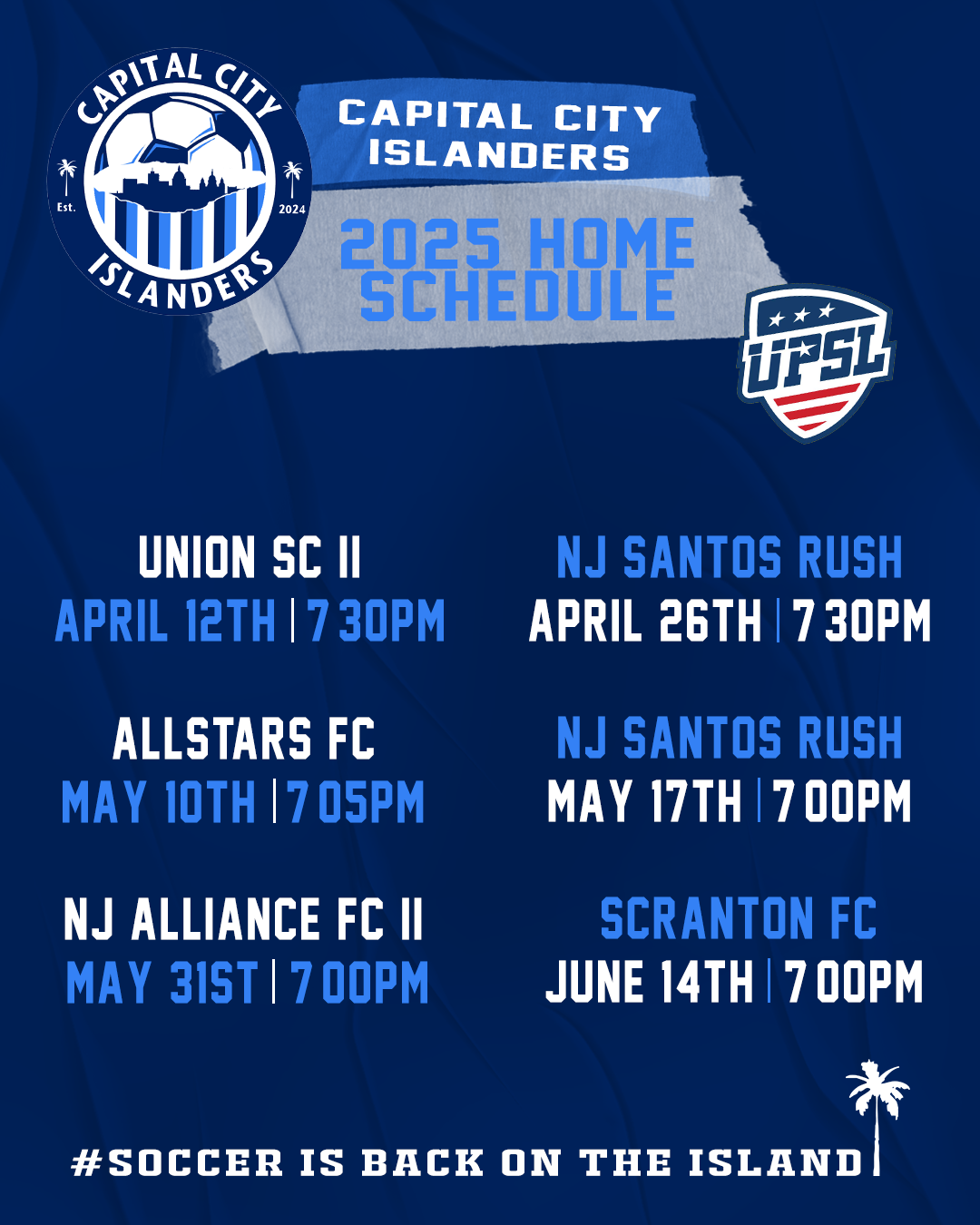Capital City Islanders 2025 Home Game Schedule.png