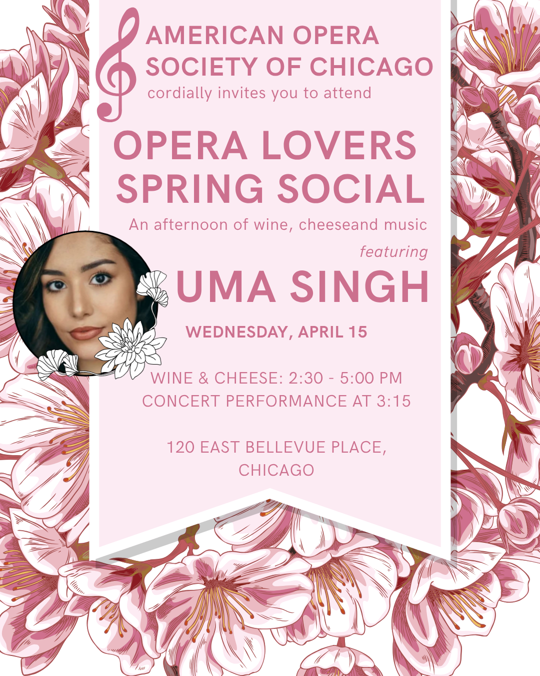 Opera Lovers Spring Social: An afternoon of wine, cheese, and music featuring Uma Singh, soprano