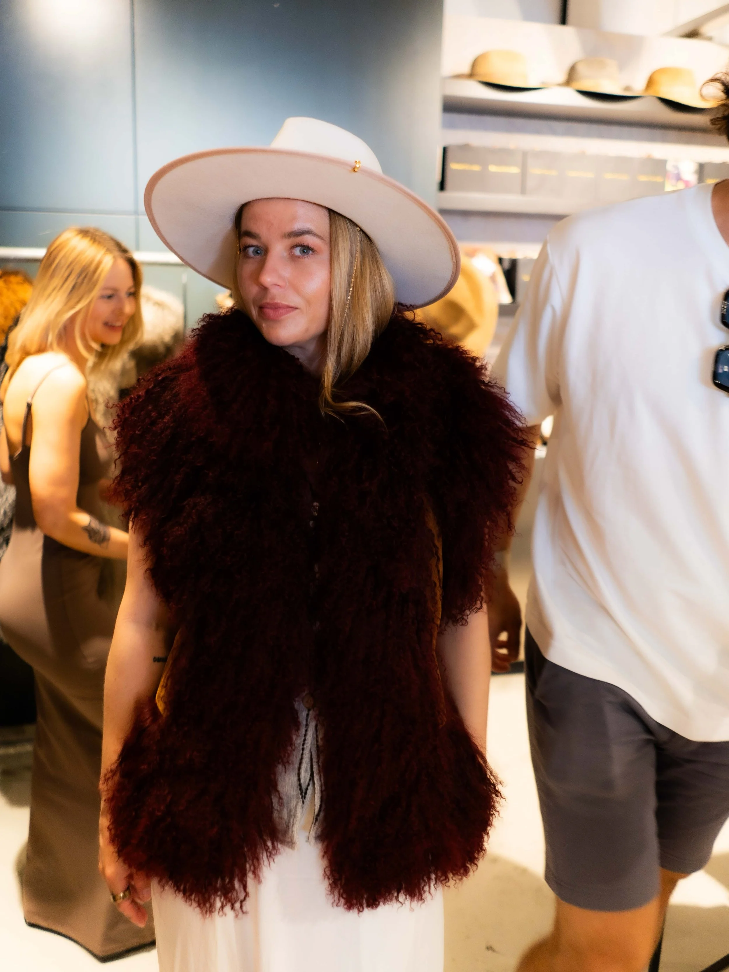 THE TRY ON REVEALS. Soph wears her custom Prowl Mongolian Fur Gilet in Maroon Red and Tan Suede with her Harlyn Hat ✨ Ross wears our Prowl Mongolian Fur in Leopard Print ✨ Gemma wears the Leopard Print Shirt Jacket from our new Clothing Line with our