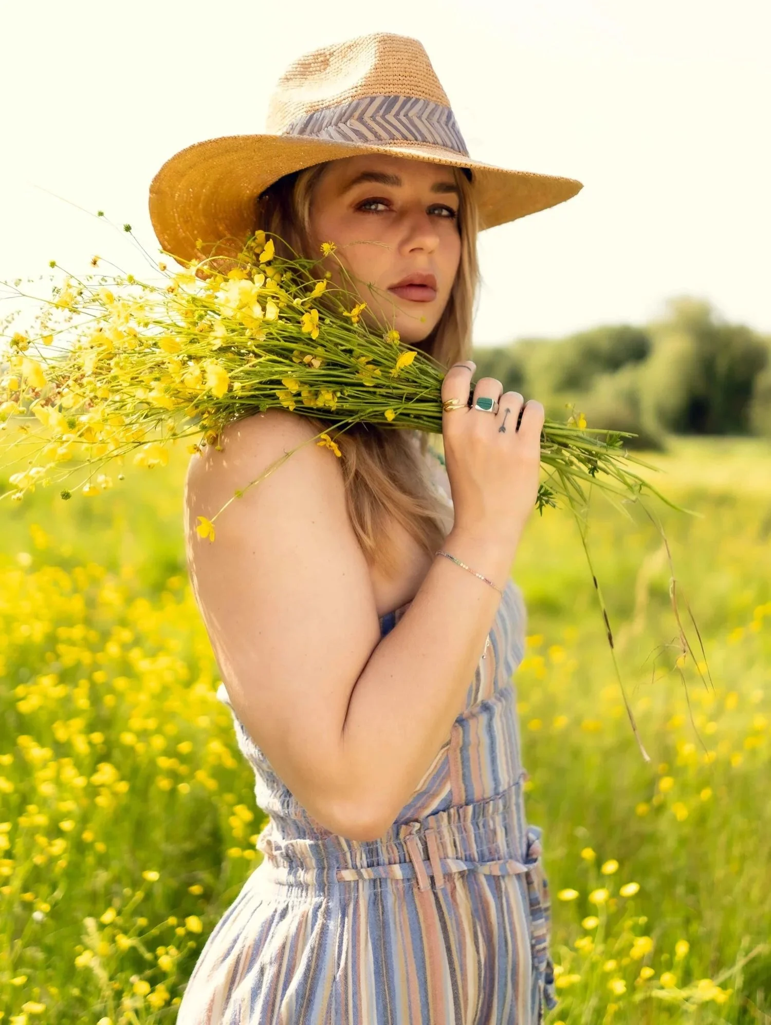 Soph wears our Willowmere Straw Fedora, along with our Priscilla and Hugging Hands rings, Sorcha Bracelet and Oceana Necklace! All of which are tagged and ready to shop 🌼 This hat is still in stock and ready to be sent out! We&rsquo;re so excited fo