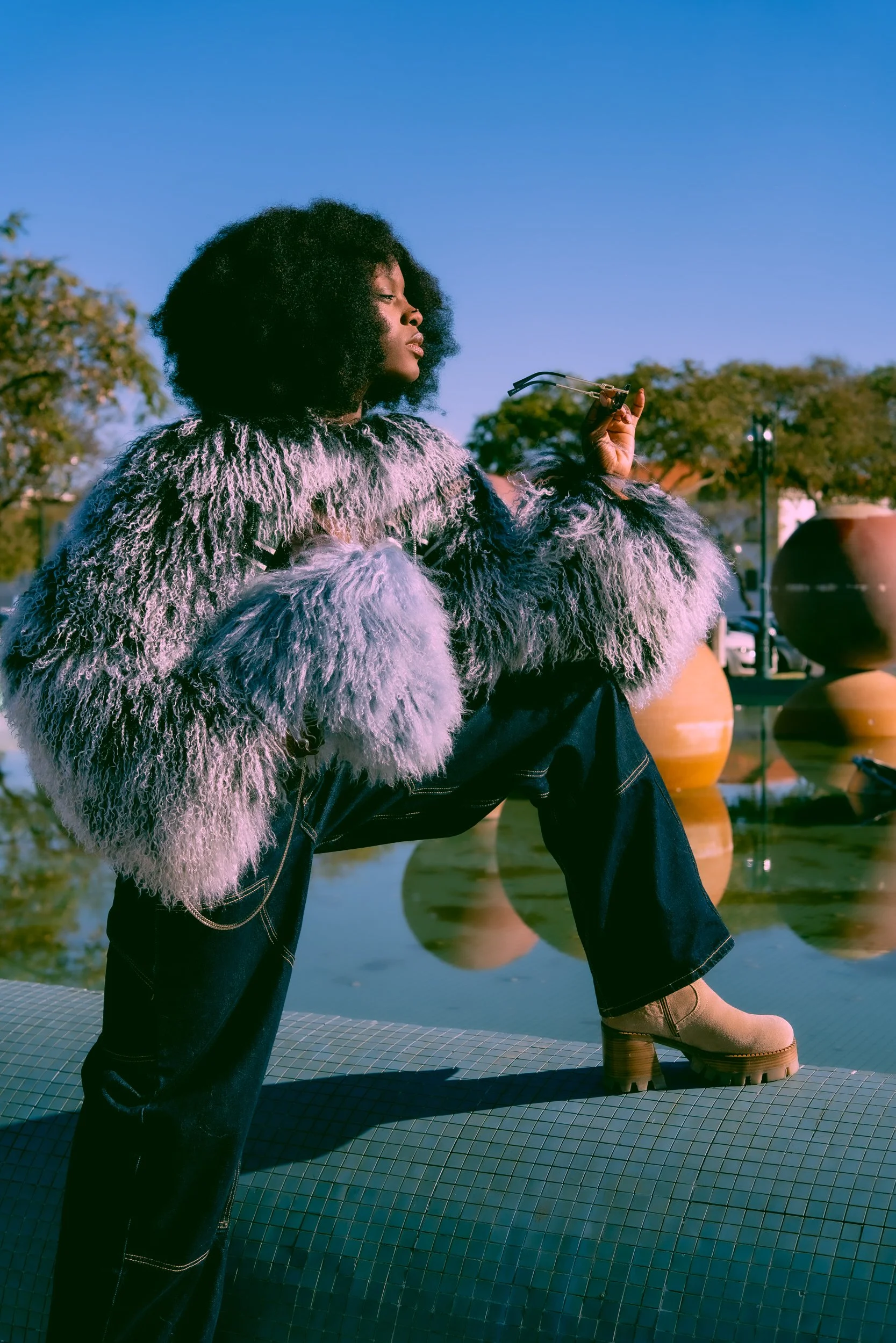 Lamorna Black and White Mongolian Fur Sleeves Jacket and Blue Mongolian Fur Bag by Shaded The Label-59.jpg (Copy)