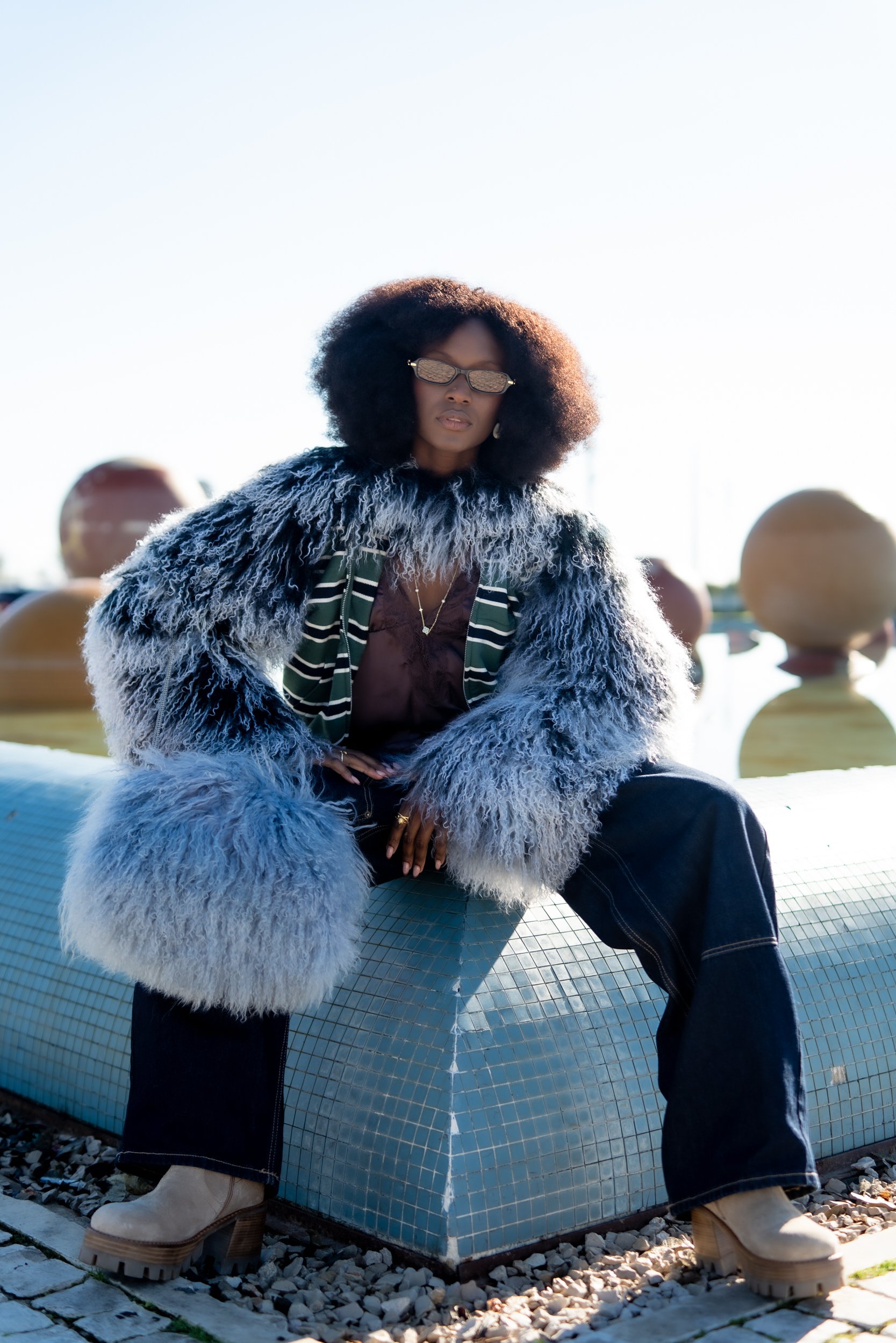 Lamorna Black and White Mongolian Fur Sleeves Jacket and Blue Mongolian Fur Bag by Shaded The Label-2.jpg (Copy)