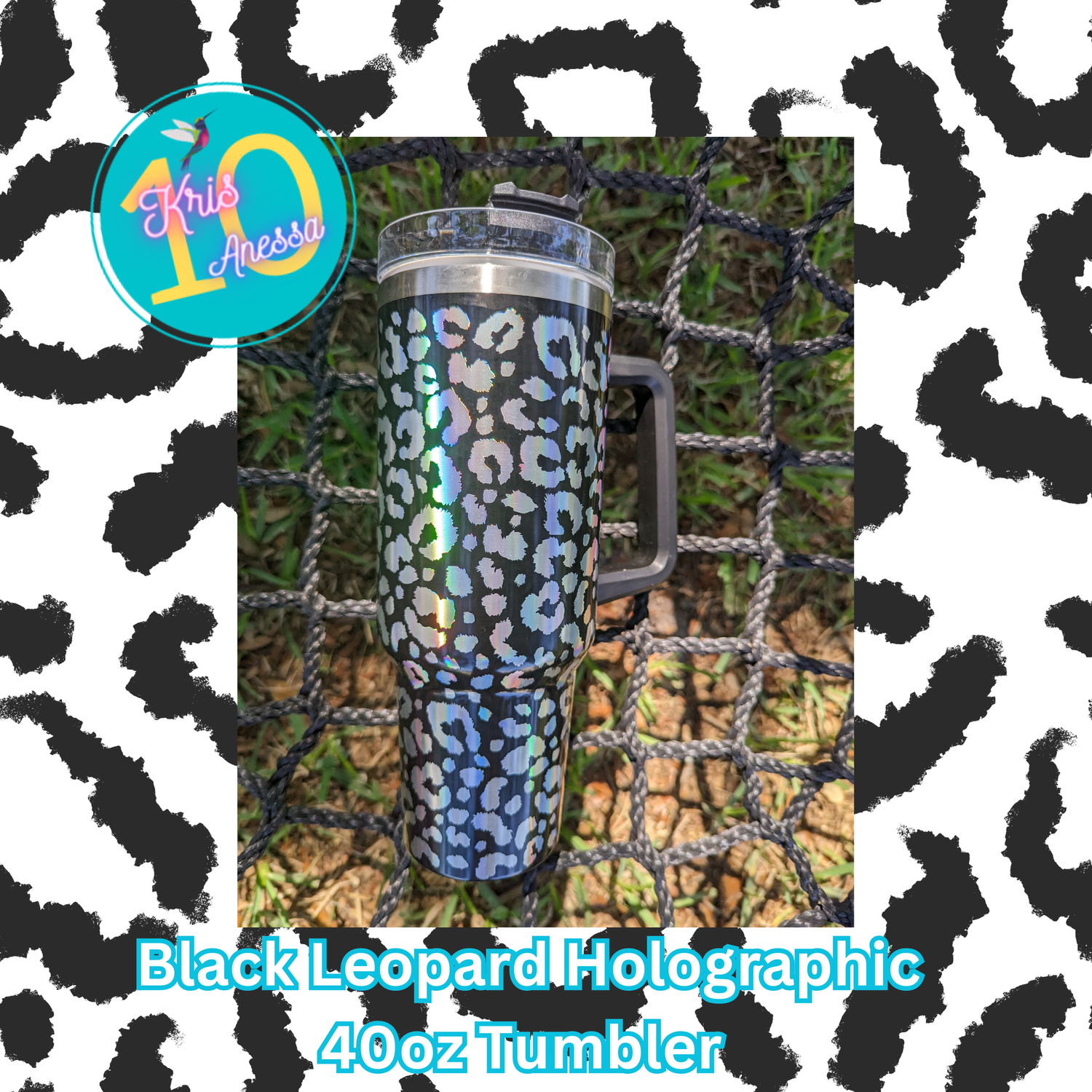 40oz Tumbler with Handle White Holographic Leopard Print – Dales Clothing  Inc
