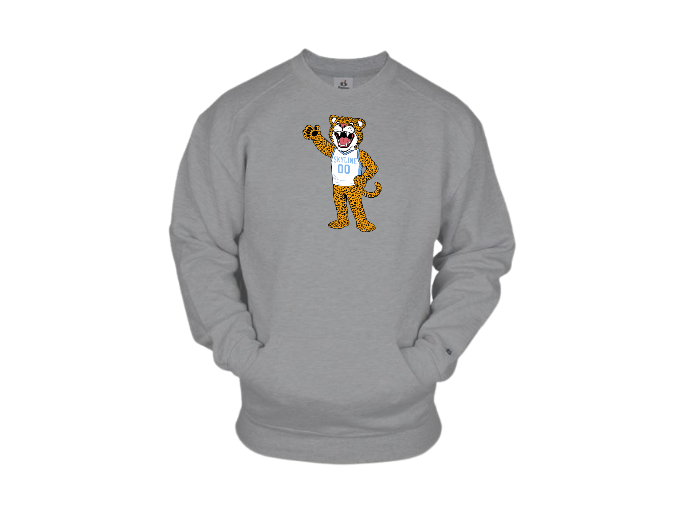 Skyline MS: Skyline Full Mascot Badger Pocket Crewneck Sweatshirt