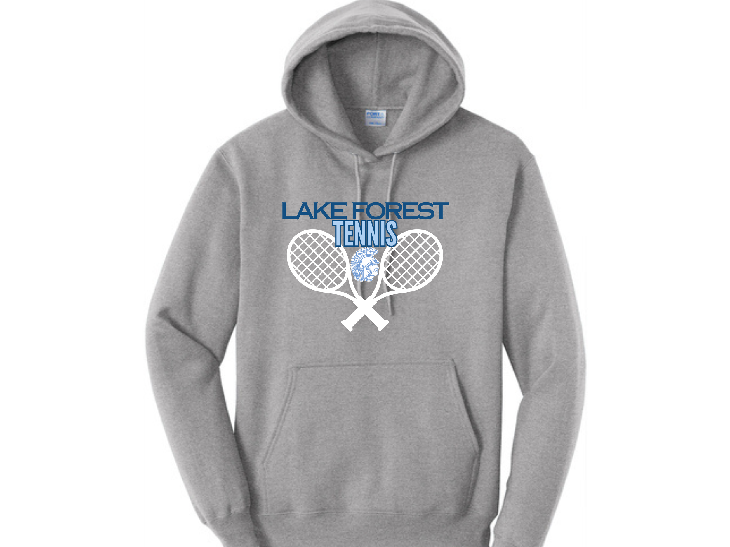 Lake Forest Tennis: LF Rackets Gray Port & Company Core Fleece Pullover Hooded Sweatshirt