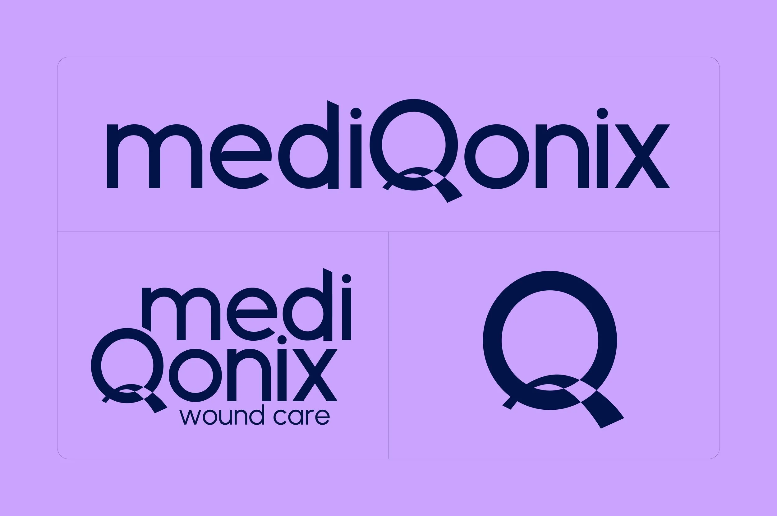 Logo of mediQOnix wound care with stylized text on a purple background.