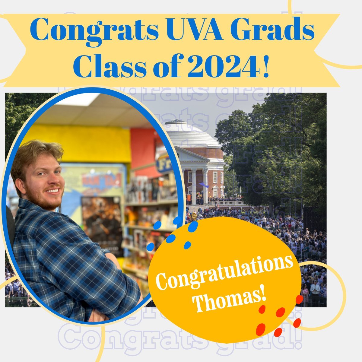 Thomas is graduating today!! We are all proud of you, dude! #uvaclassof2024