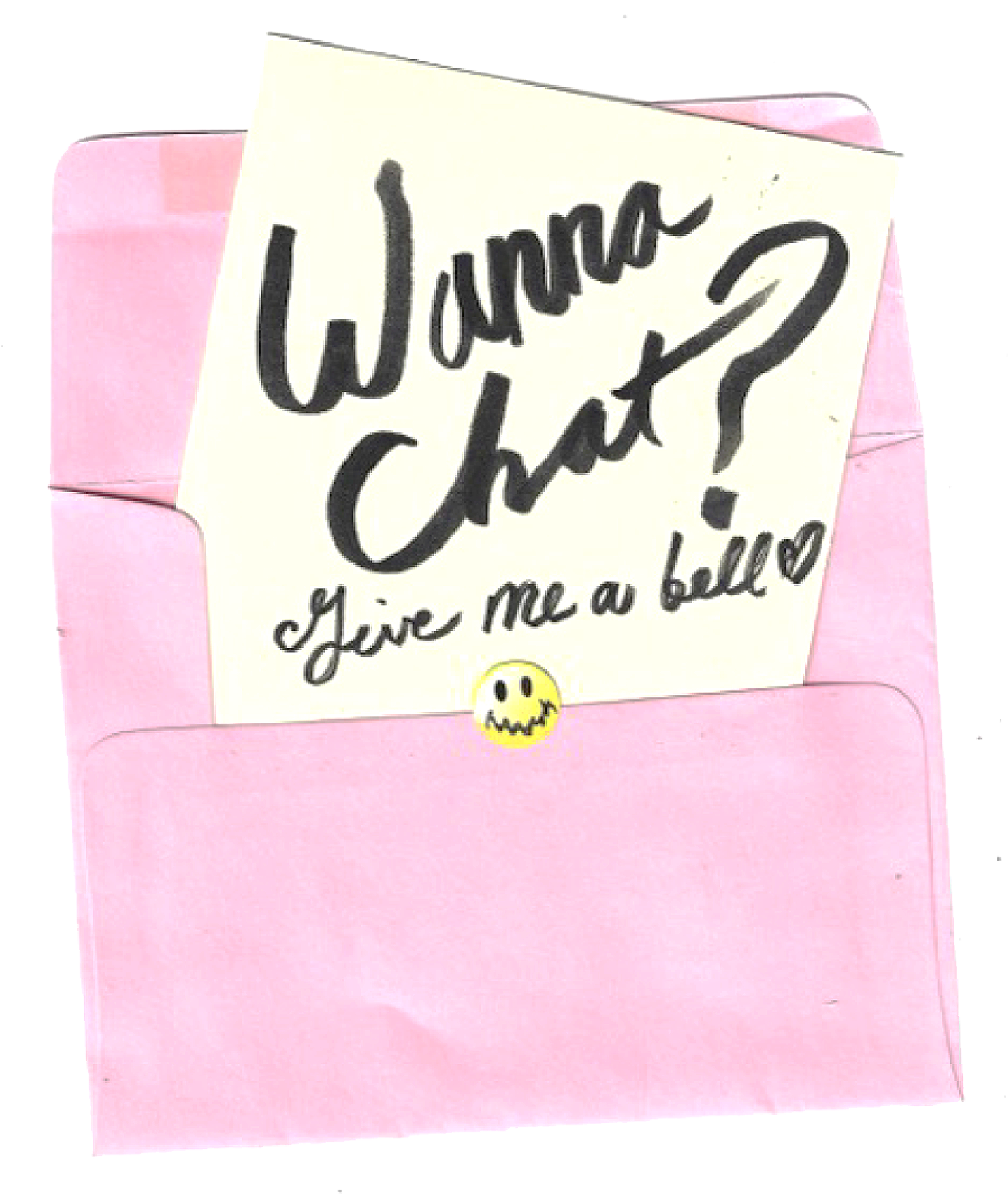 Pink gift box with a handwritten note attached. The note has the words 'Thank you' written in bold black ink, along with a small yellow smiley face sticker.