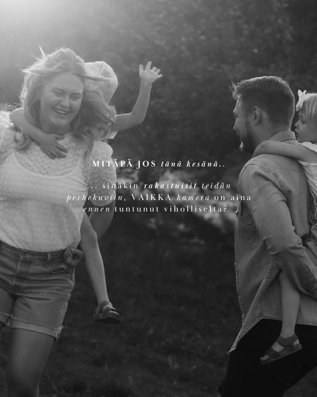 N&auml;m&auml; viestit.❤️

Se ett&auml; uskallatte olla aitoja, nauraa, halata &amp; hassutella kameran edess&auml; ilman j&auml;nnityst&auml;, ei ole itsest&auml;&auml;nselvyys! Se on jotain mit&auml; rakennan jokaisessa kuvaushetkess&auml; tietoise