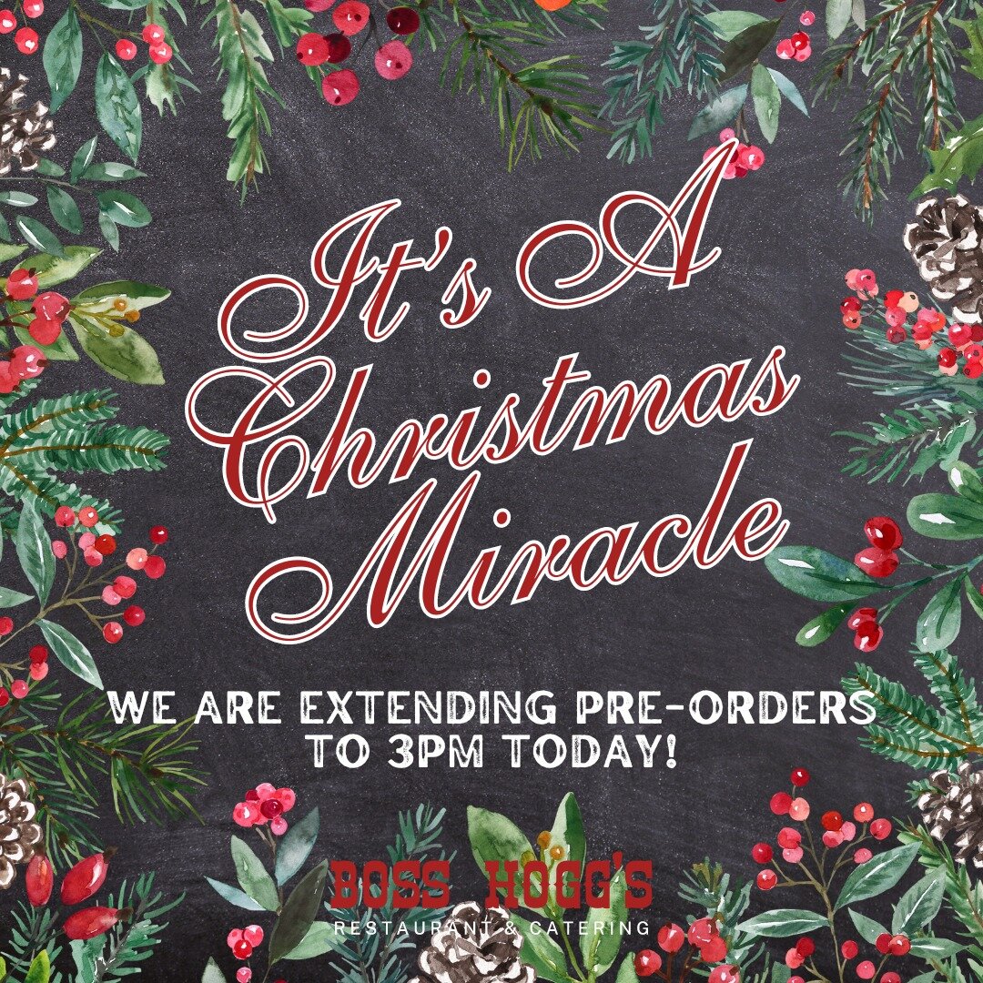 We are here to save Christmas! If you still need to plan for Christmas dinner or missed the preorder window now is your chance!

Checkout our menu and get your holiday order in before 3pm today to have your food ready for pick up on the 23rd. 

https