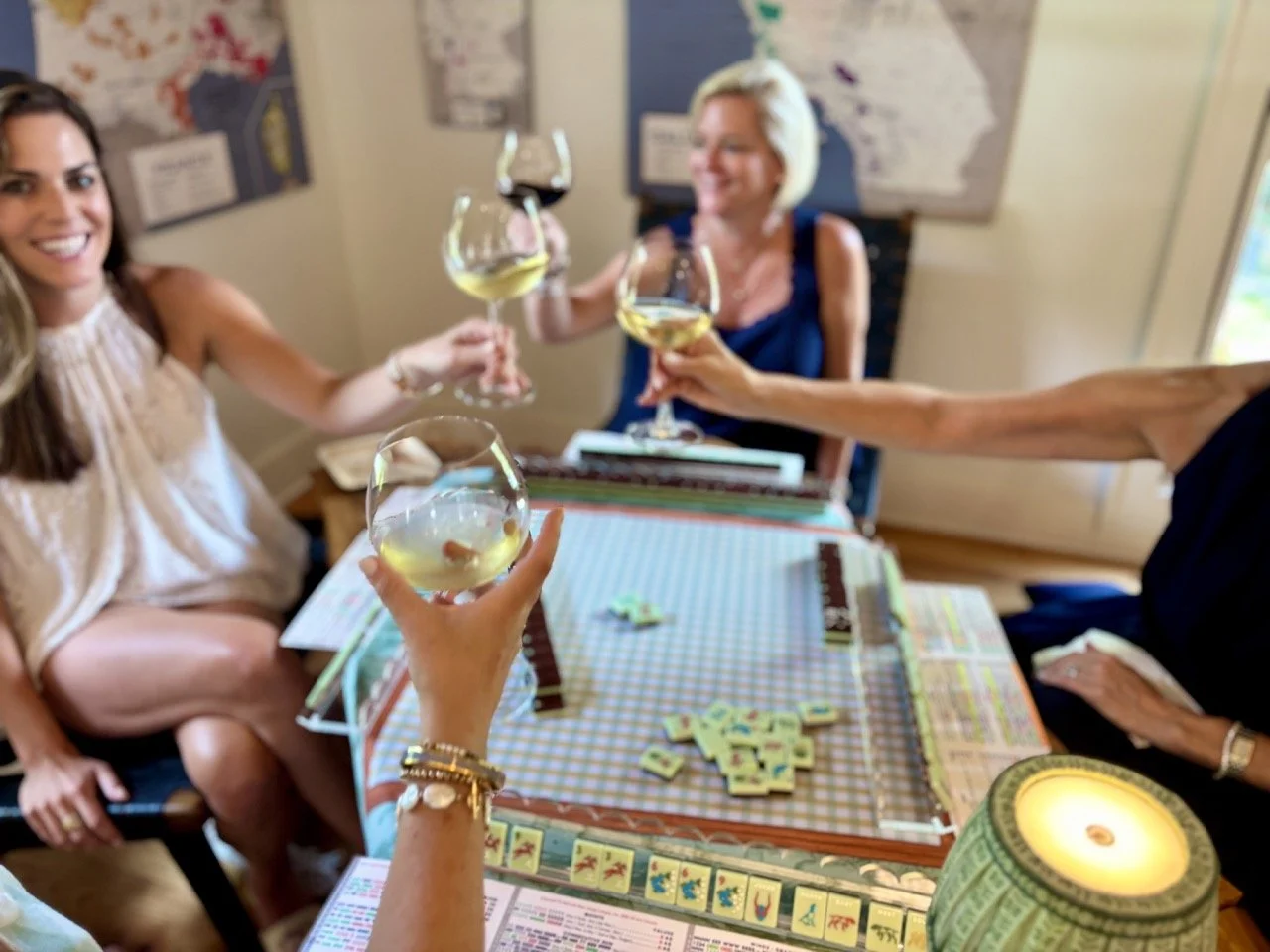 Ladies playing Mahjong and drinking wine in Highlands, NC