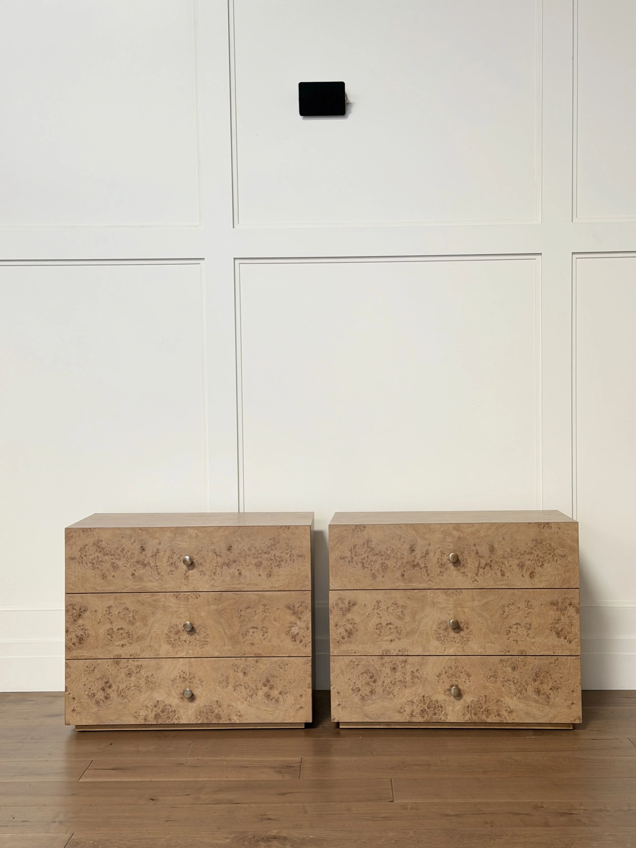 Bespoke Bedside Tables in Burl with Soft Close Drawers