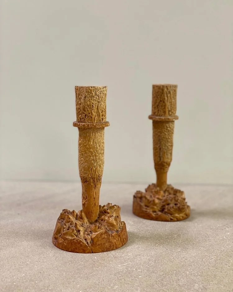 Vintage Swedish Carved Candlesticks