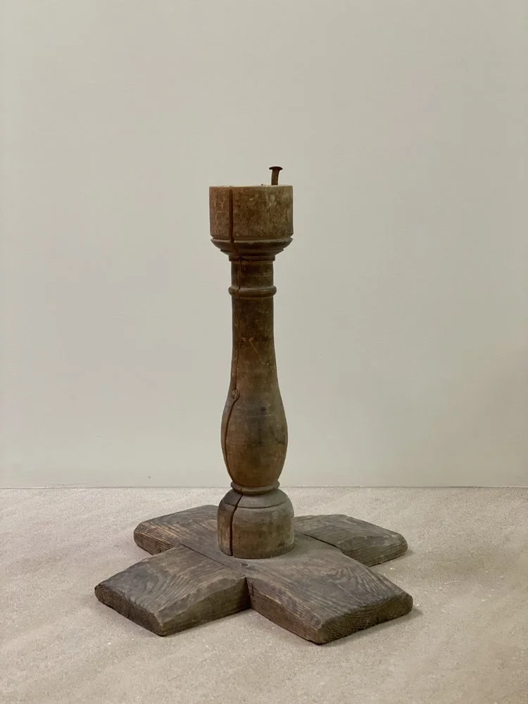 Tall Wooden Swedish Candlestick, 19th Century