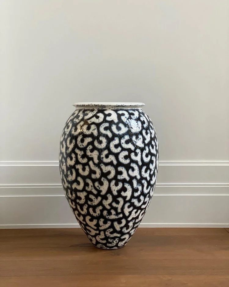 Massive Stoneware Floor Vase with Marked Monogram by Per Weiss, Denmark