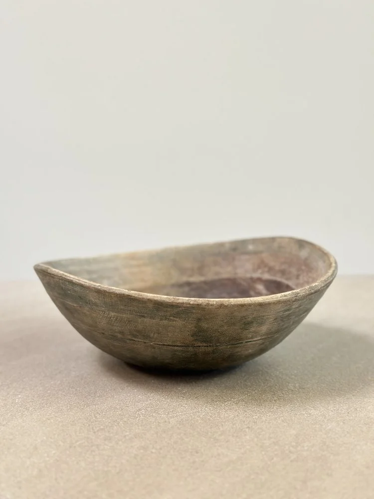 Small Swedish Root Bowl with Faint Remnants of Original Blue Paint, 19th Century