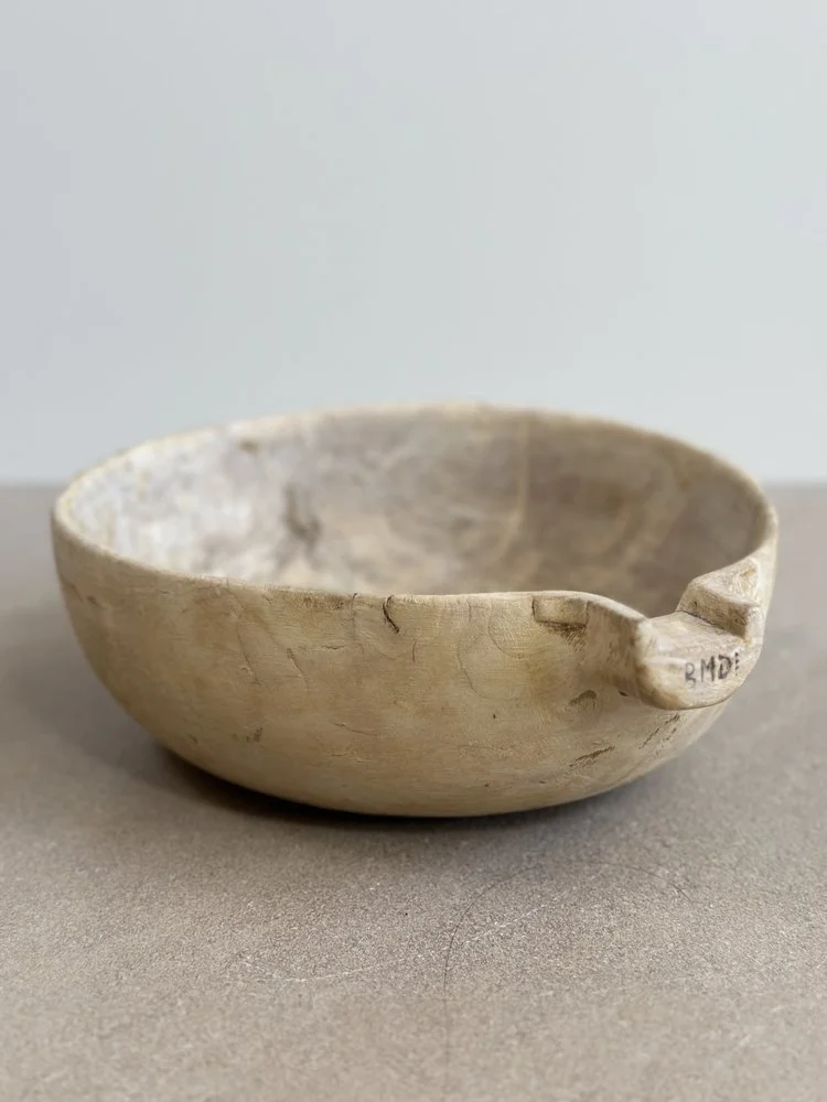 Light Spouted Swedish Root Bowl with Signature, c. 1800