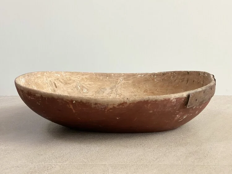 Large Swedish Root Bowl with Original Paint and Old Repairs