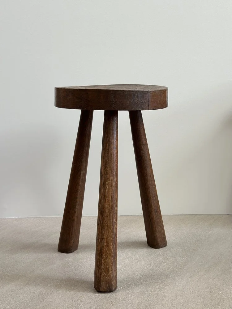 Rare Tripod Stool in Oak by Jean Touret and the Artisans of Marolles, France c. 1950 #3