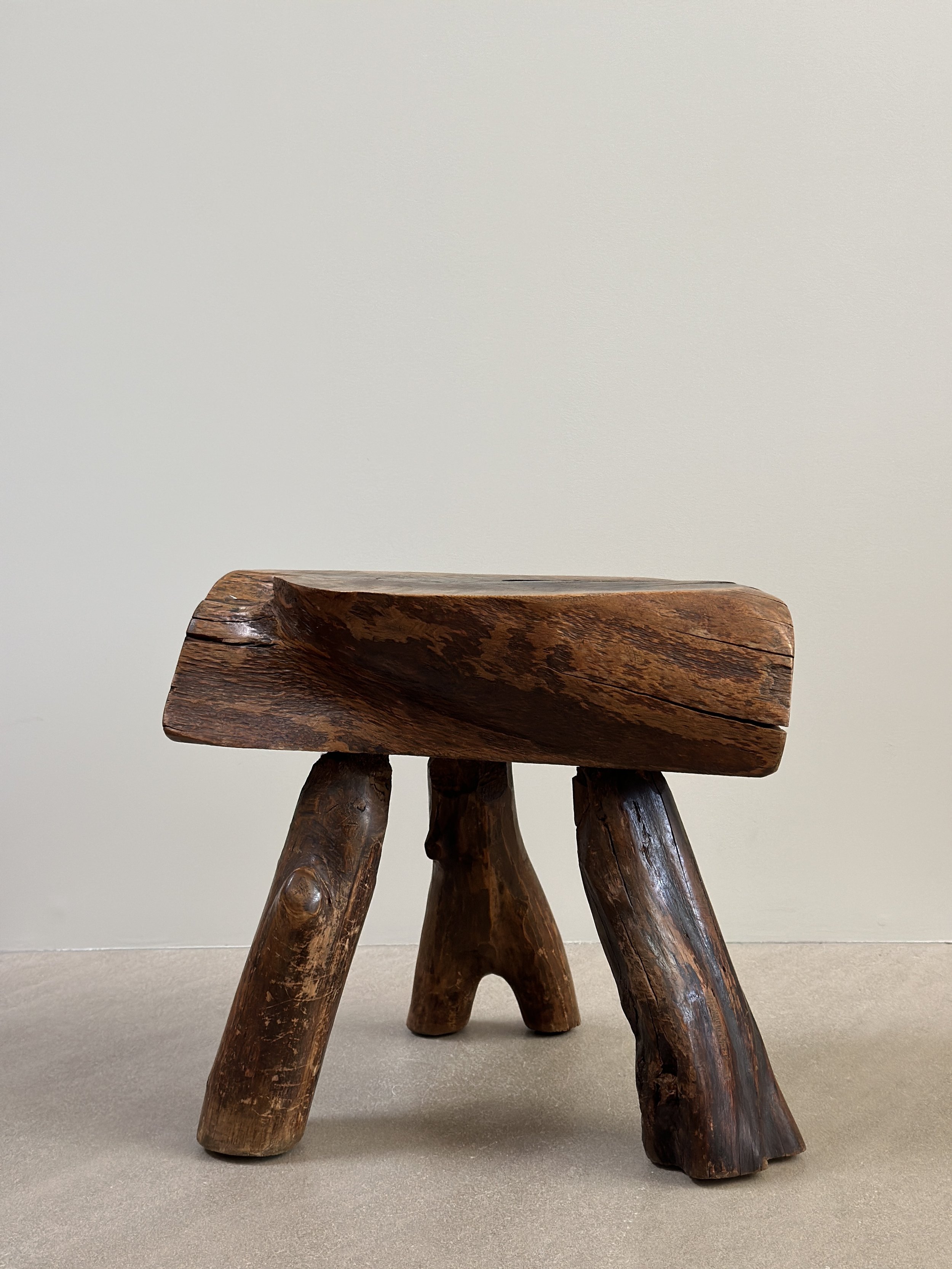 Chunky Belgian Tripod Stool with Forked Foot, c. 1970