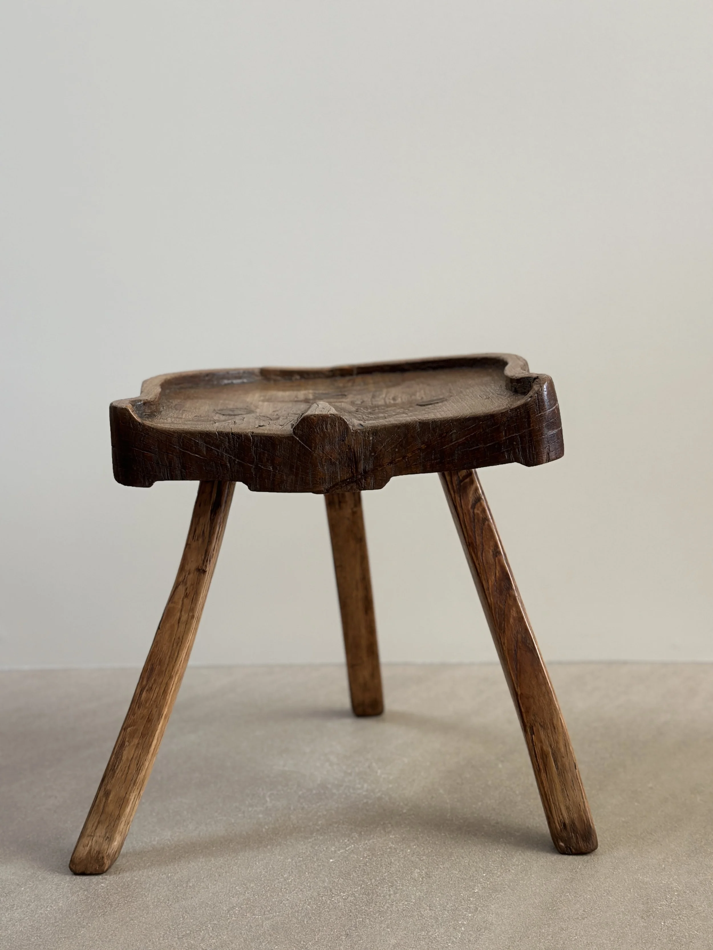 Folk Art Tripod Stool, Signed CP and Dated 1822 from the Tarentaise Valley, France