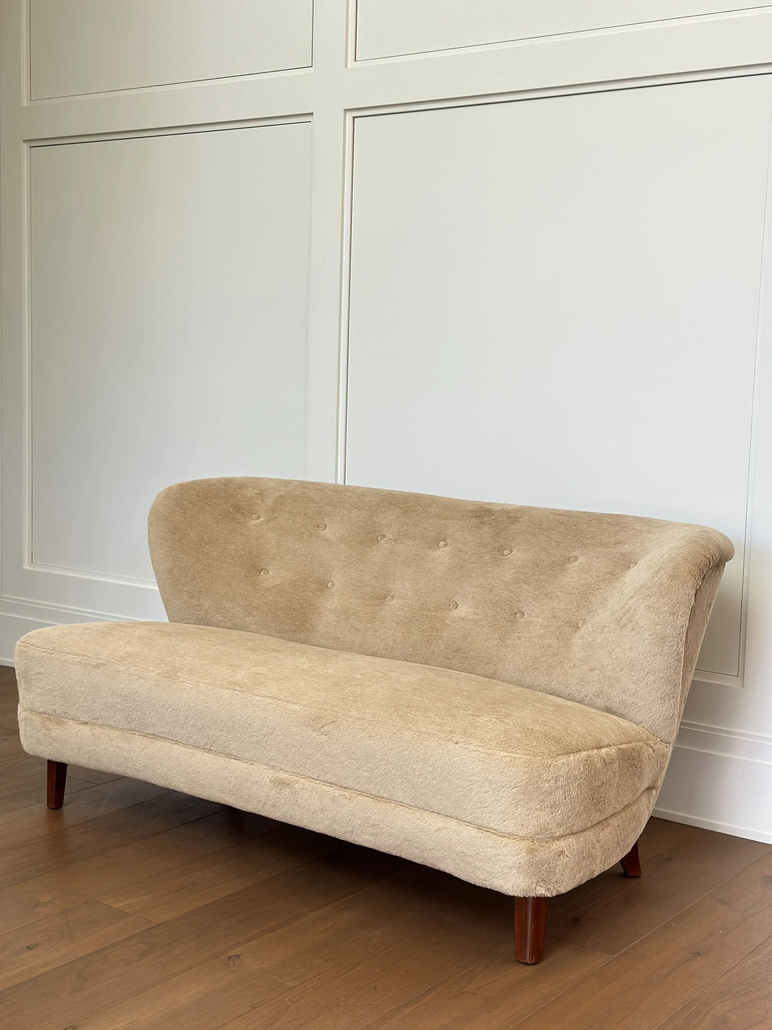 Gosta Jonsson Loveseat in Camel Alpaca, Sweden 1950s