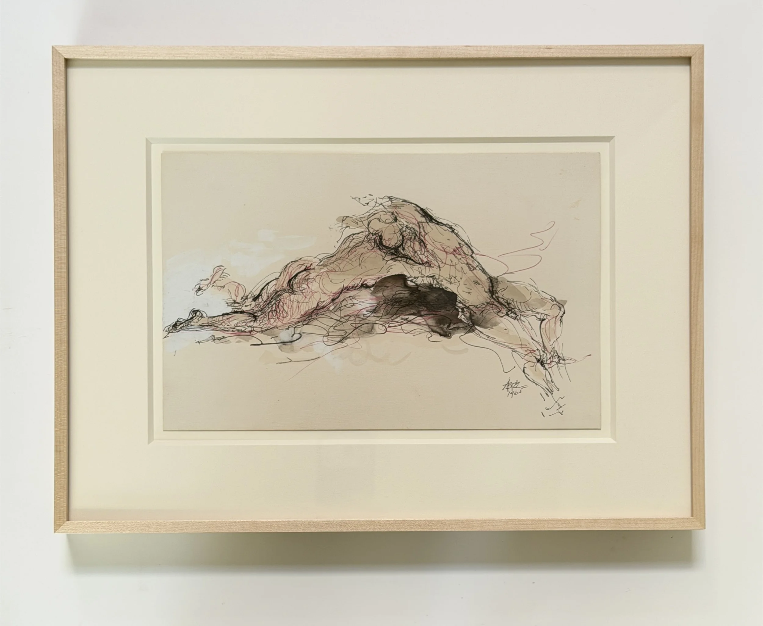 Embracing Nudes in Colored Ink and Wash by Benjamin Abramowitz, 1965