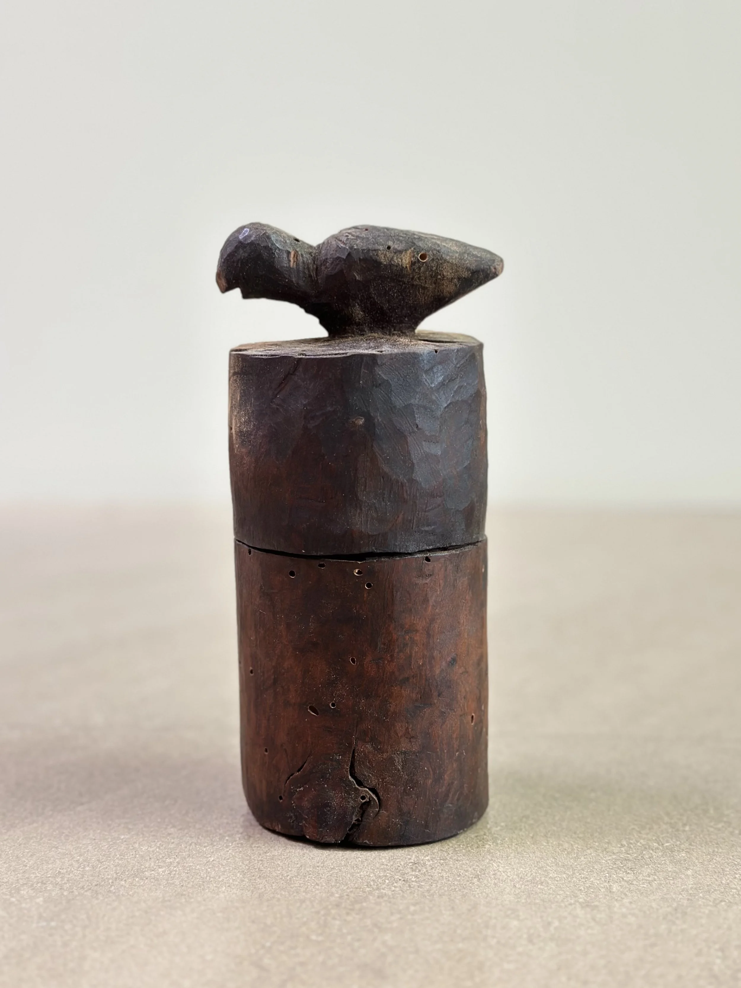 French Folk Art Box Carved from Wood, 19th Century