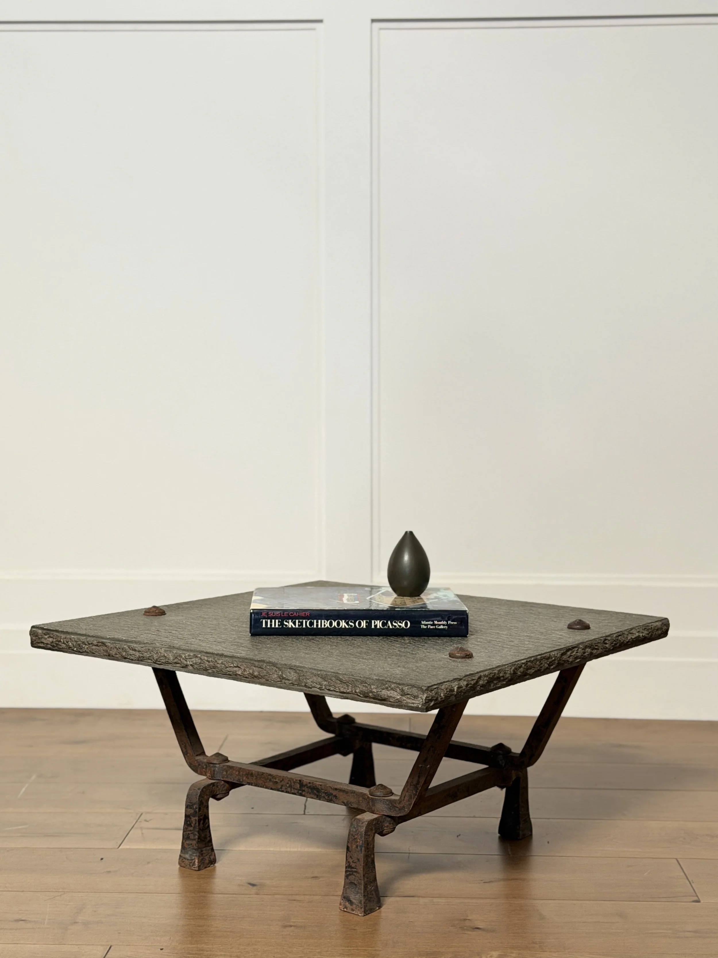 French  Coffee Table in Slate and Iron c. 1900 (can go outside)
