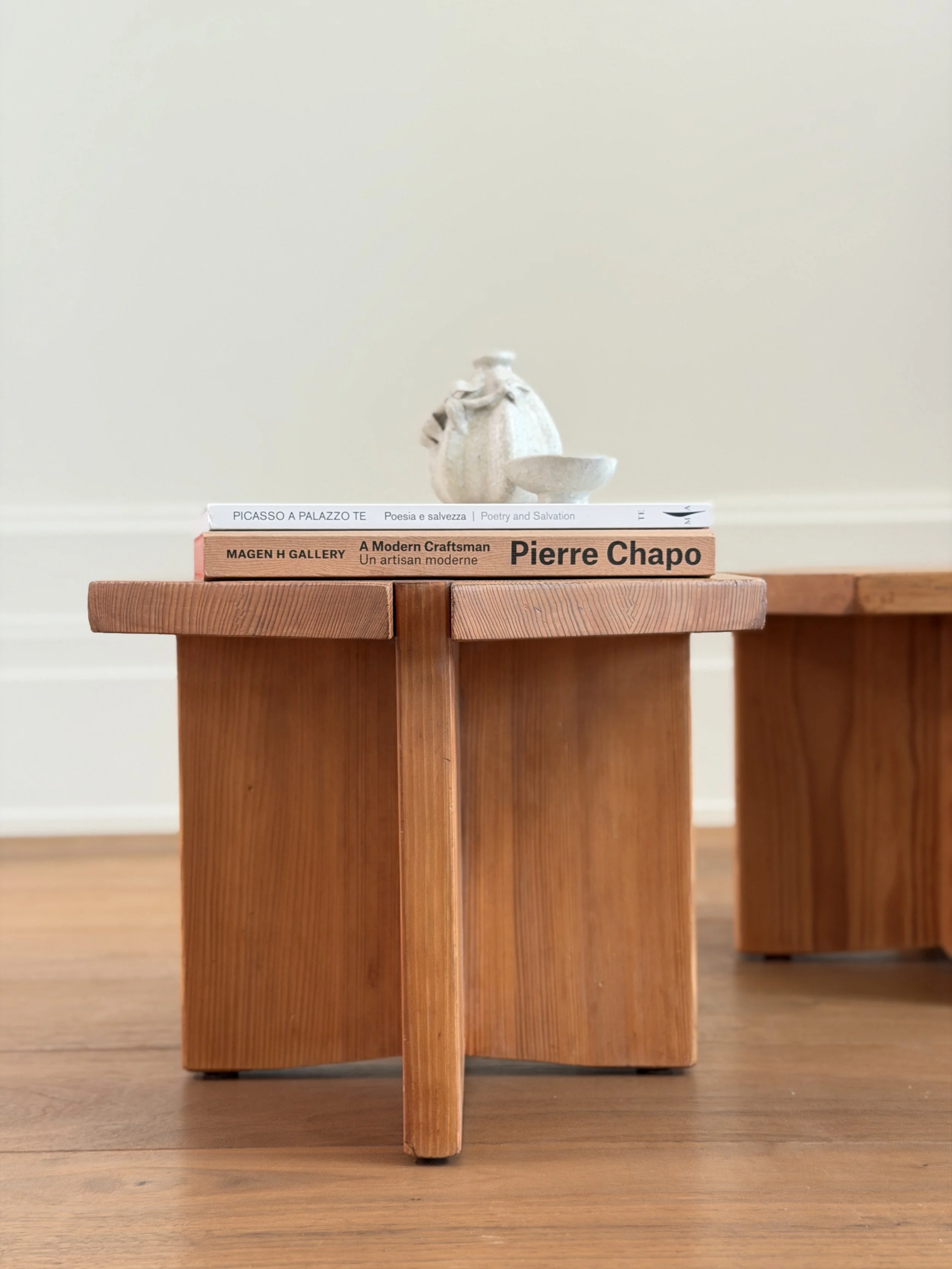 Pair of French Side Tables/Stools in Pine by René Martin, c 1960