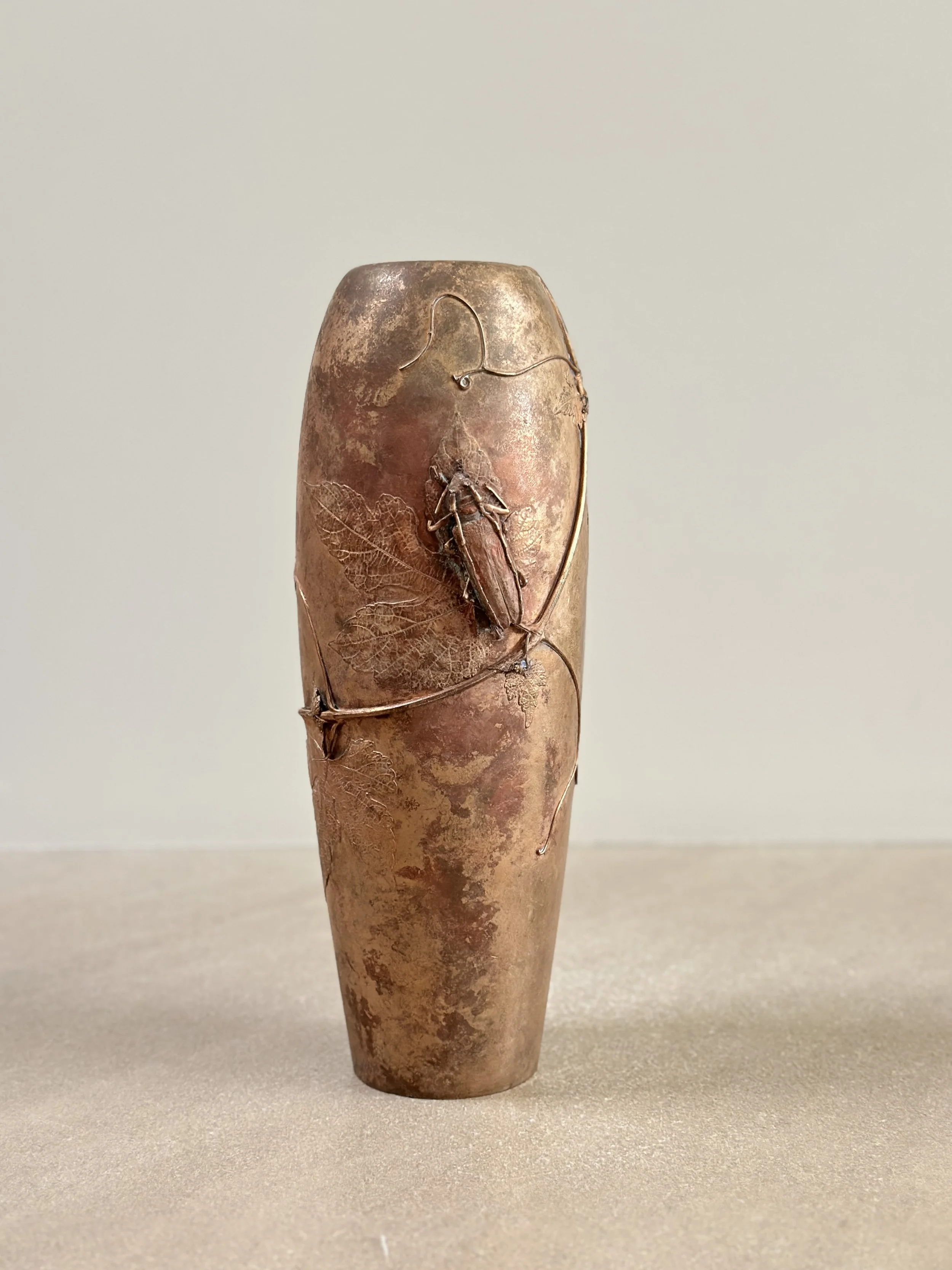 Extraordinary Bronze Vase from Hugo Elmqvist, Sweden c. 1900 (with Crickets)