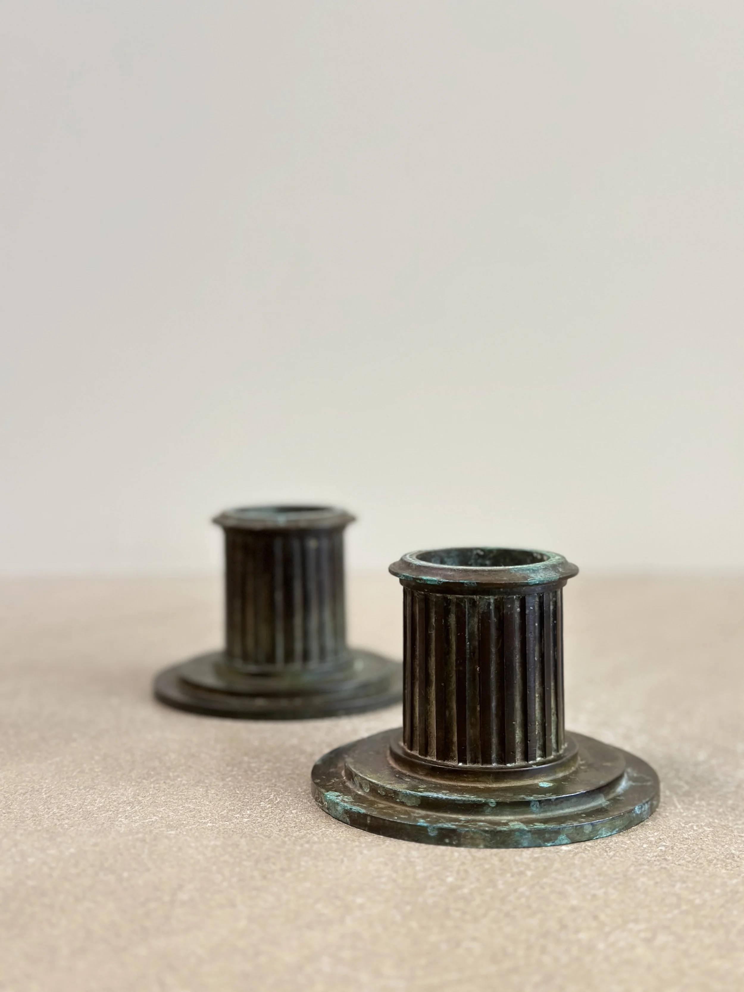 Pair of Large Bronze Candlesticks by GAB, Sweden