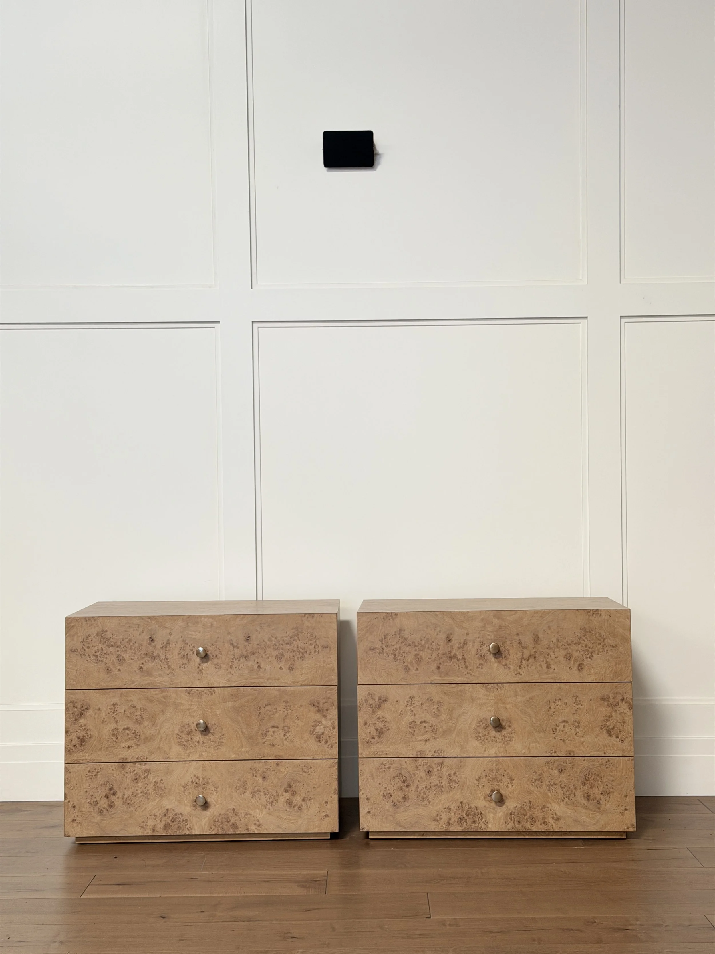 Bespoke Bedside Tables in Burl with Soft Close Drawers