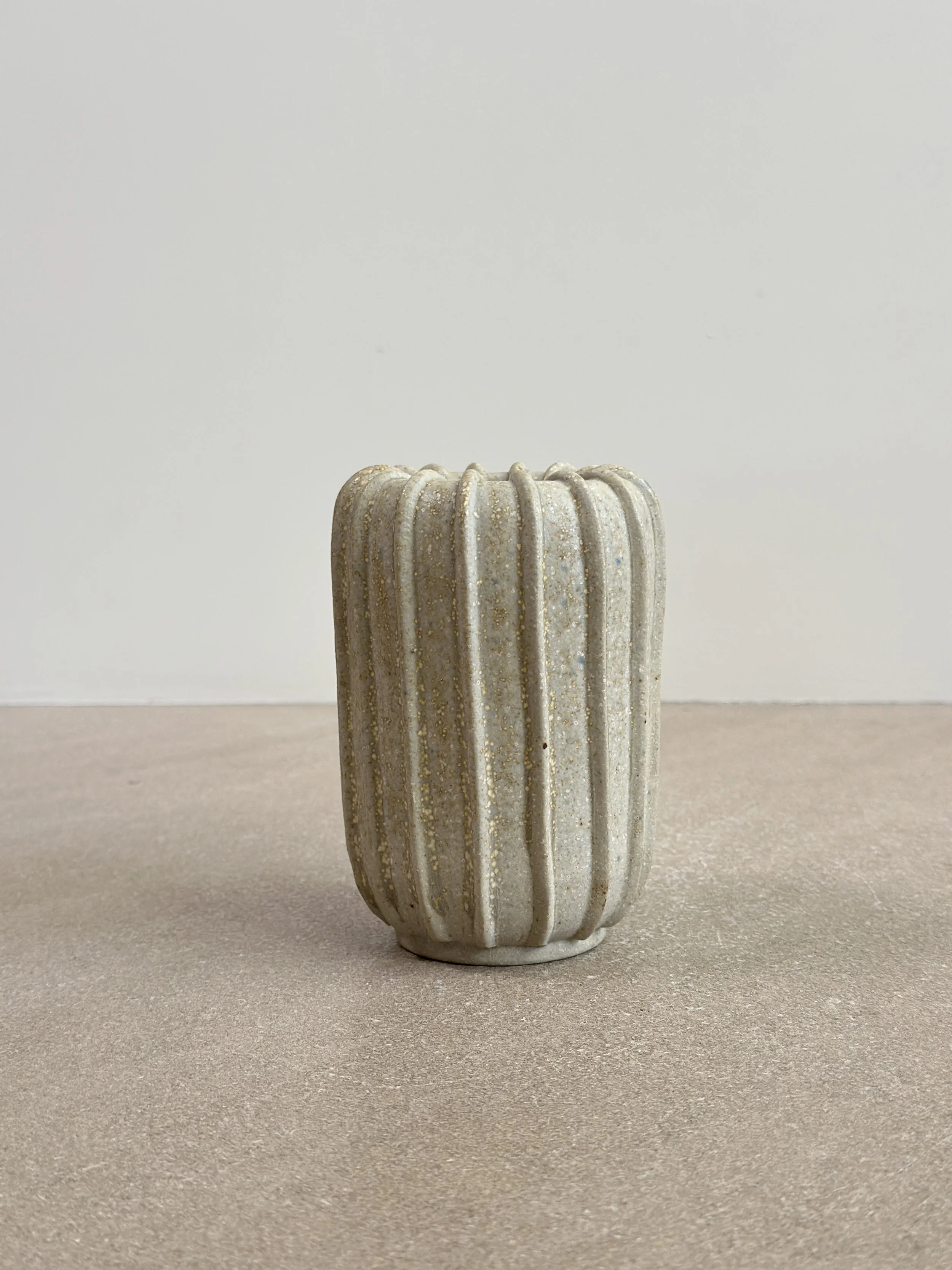 Ribbed Beige Cylinder Vase by Arne Bang, Denmark 1930s