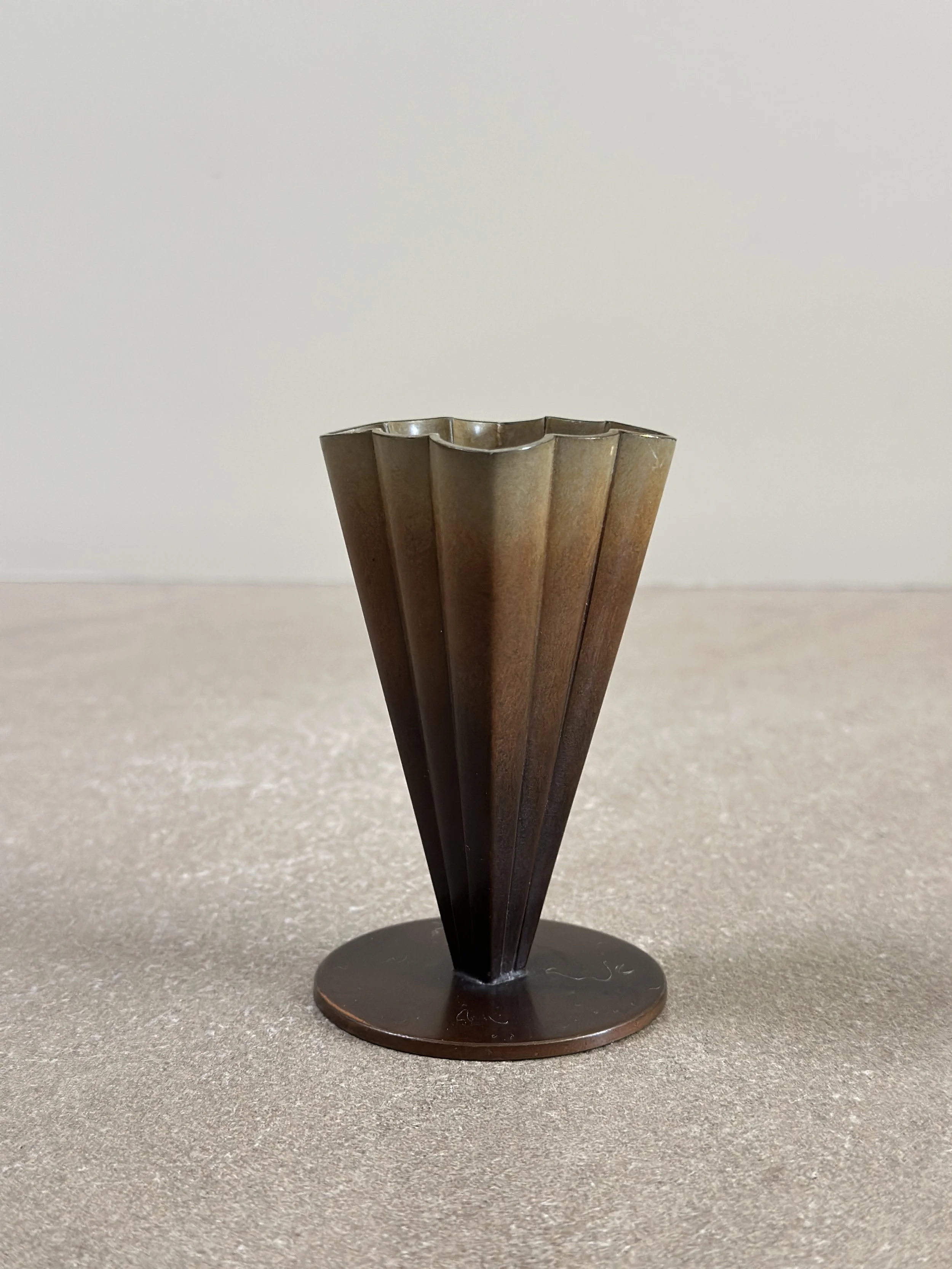 Small Brass Vase with Ombre Patina from Ystad Sweden