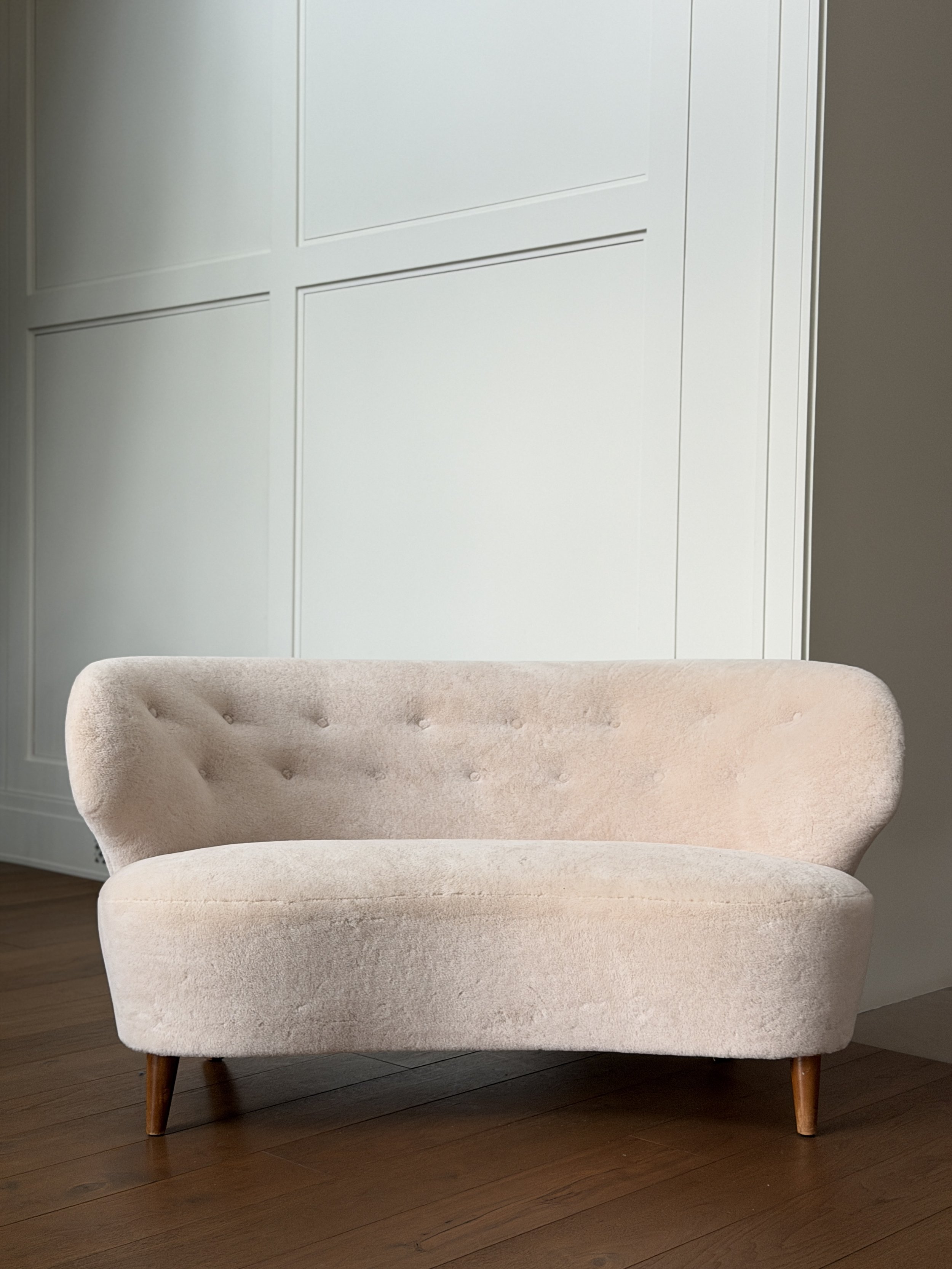 Loveseat by Carl-Johan Boman Reupholstered in Alpaca, Finland 1940s