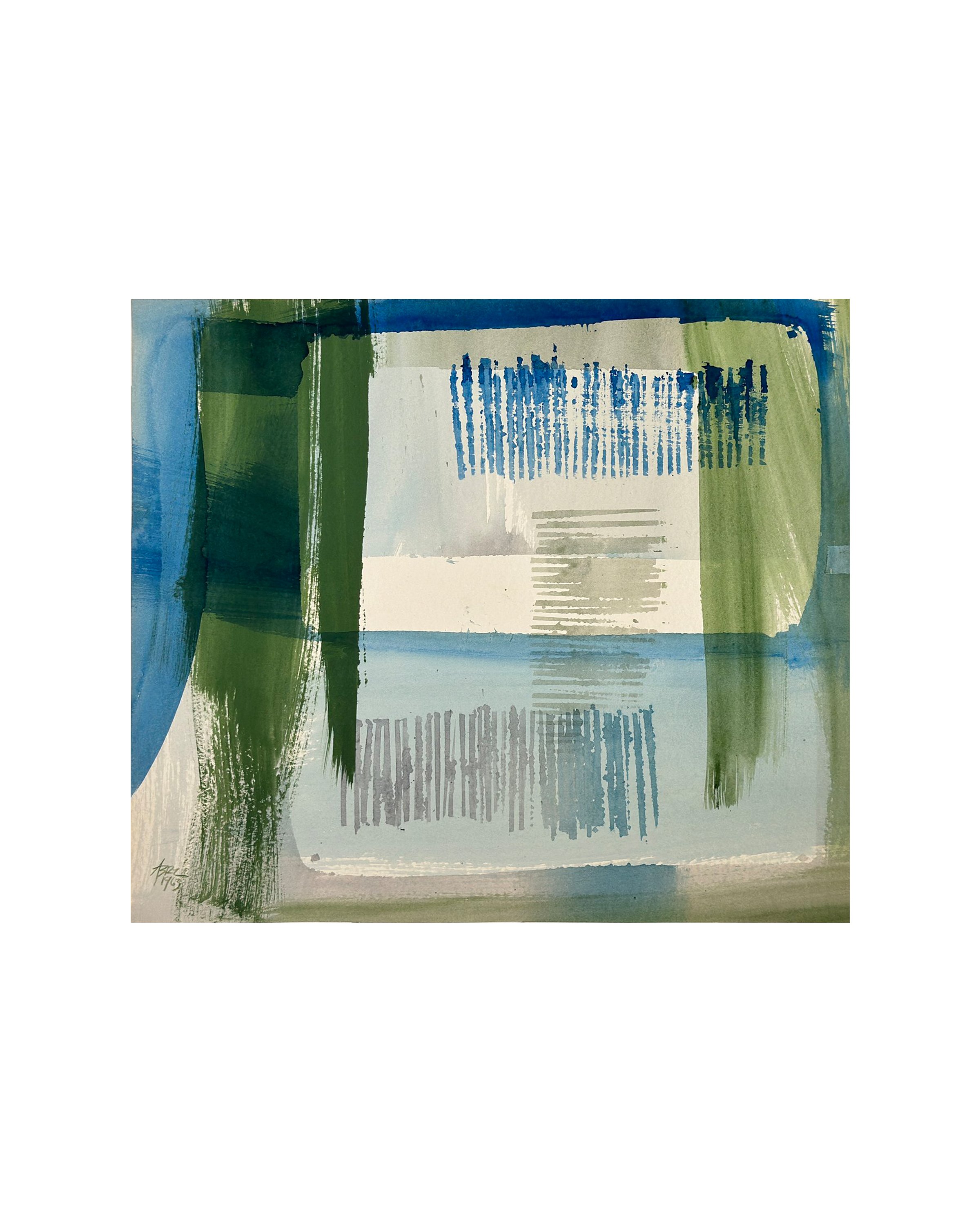 Watercolor by Benjamin Abramowitz in Shades of Blue, Dated 1963 (Unframed)