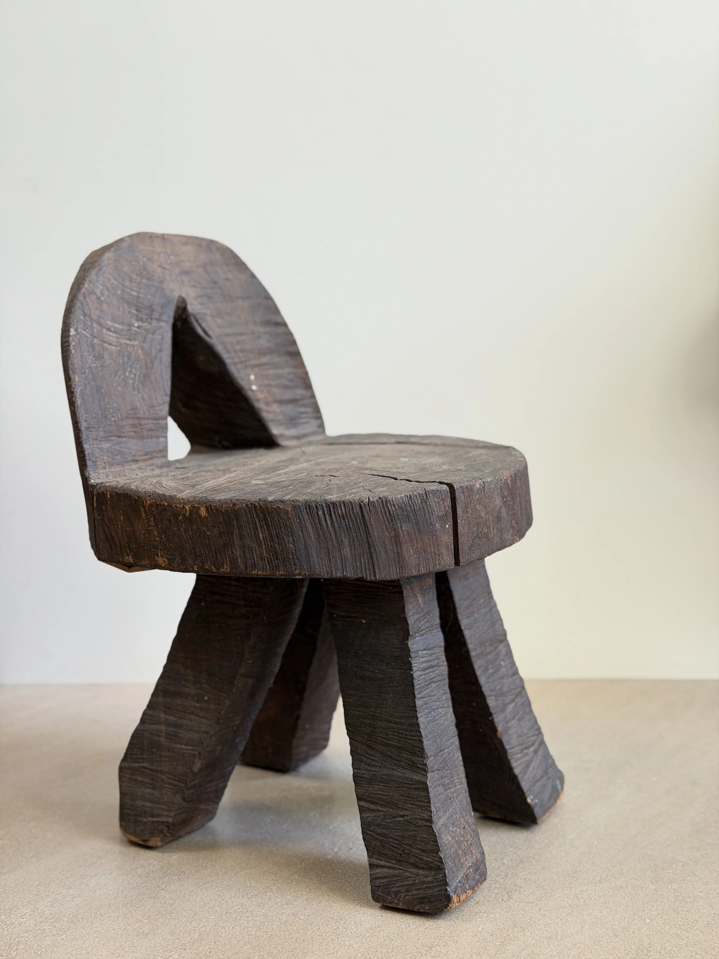 Petite Sculpted French Chair Carved from a Large Piece of Wood